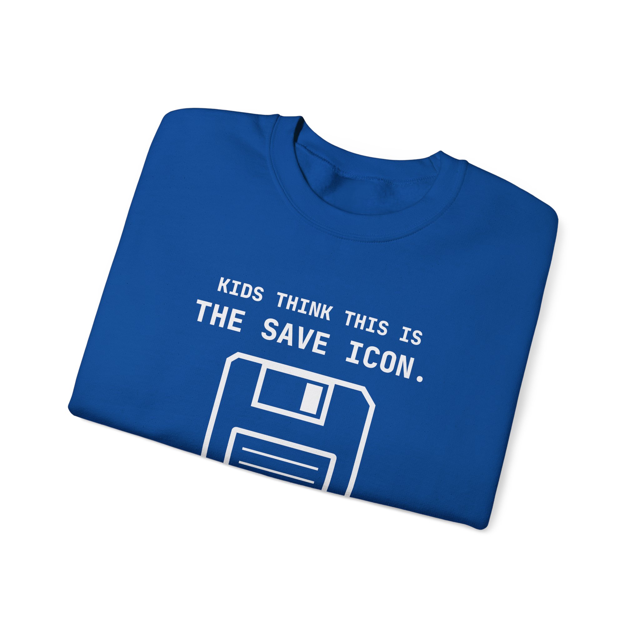 The Original Save Icon crewneck sweatshirt in Royal, folded