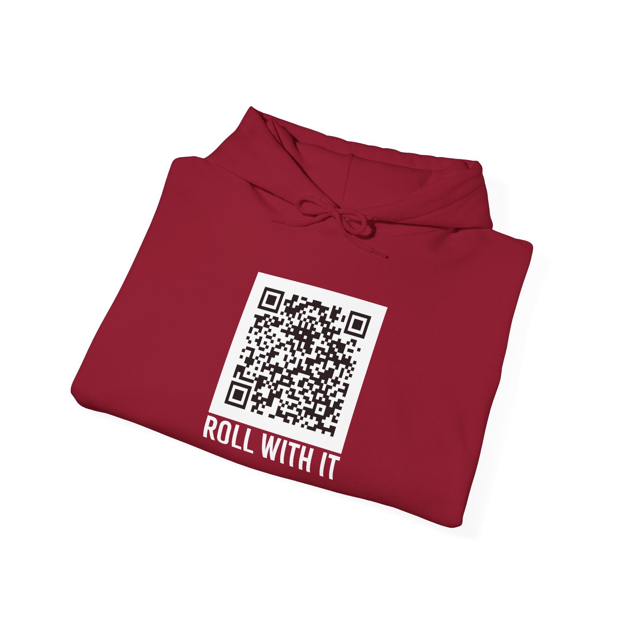Roll With It QR Code hoodie in Cardinal Red, folded