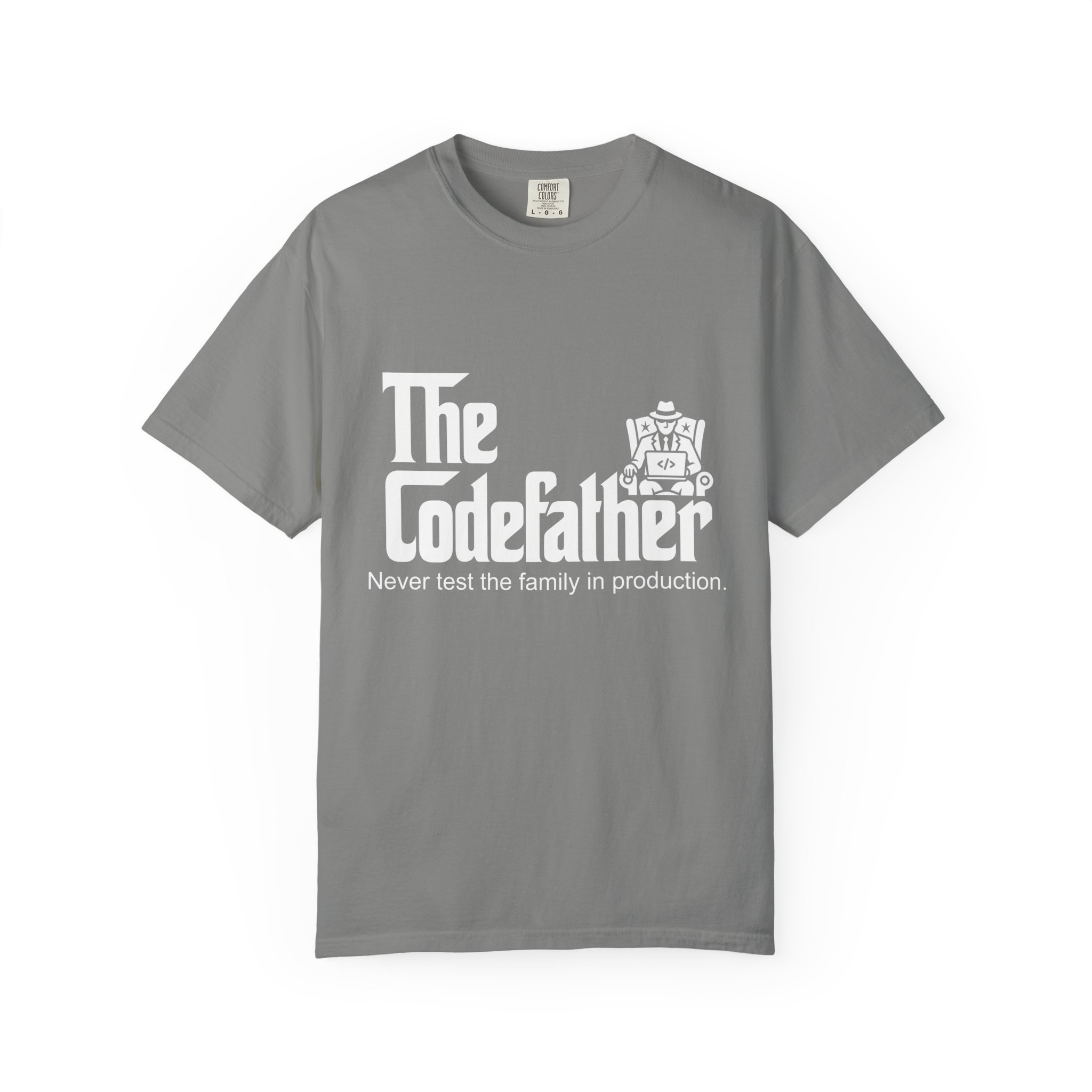 The Codefather T-shirt in Granite, front view