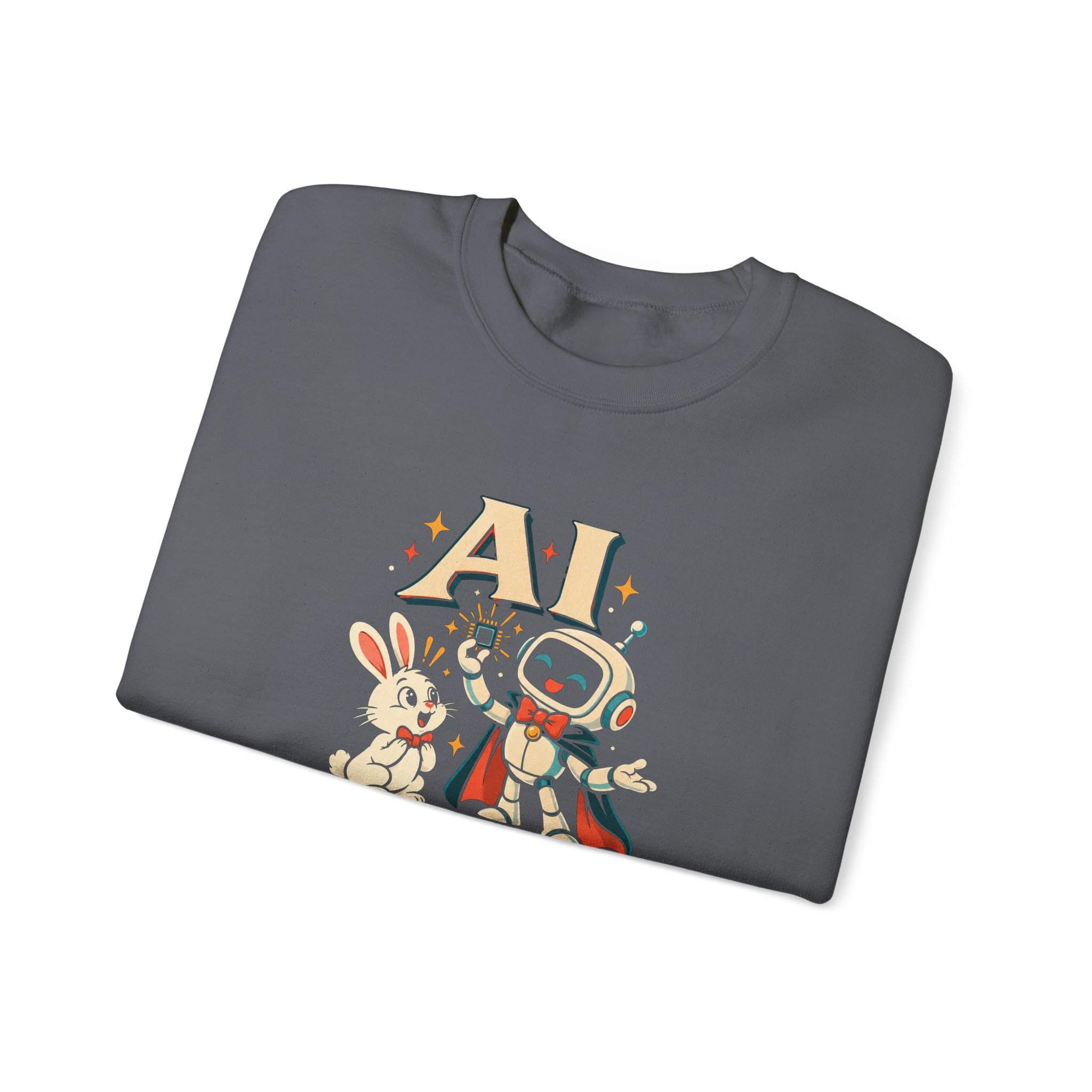 AI Magic Bunny crewneck sweatshirt in Charcoal, folded