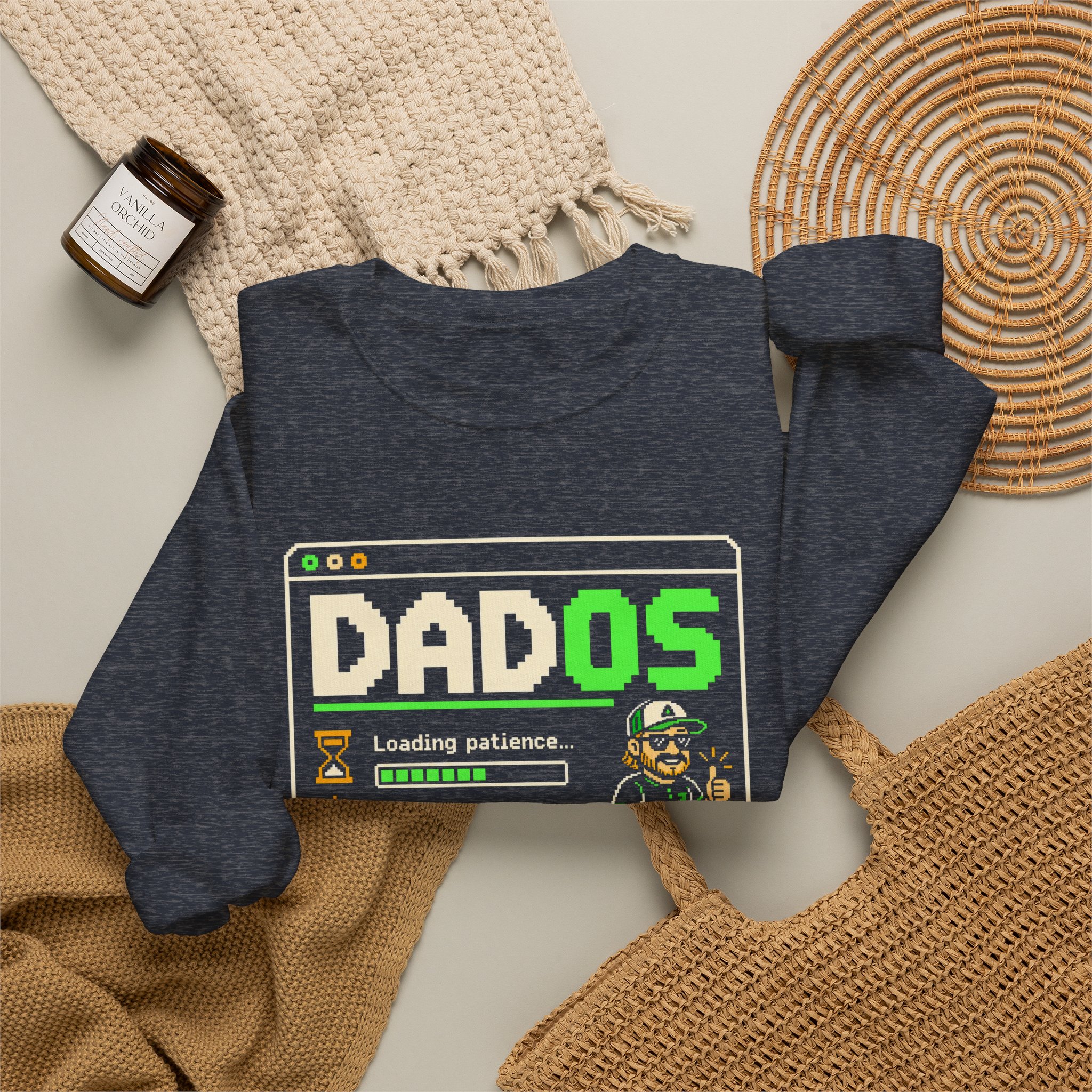 DadOS crewneck sweatshirt in Heather Sport Dark Navy, folded 2