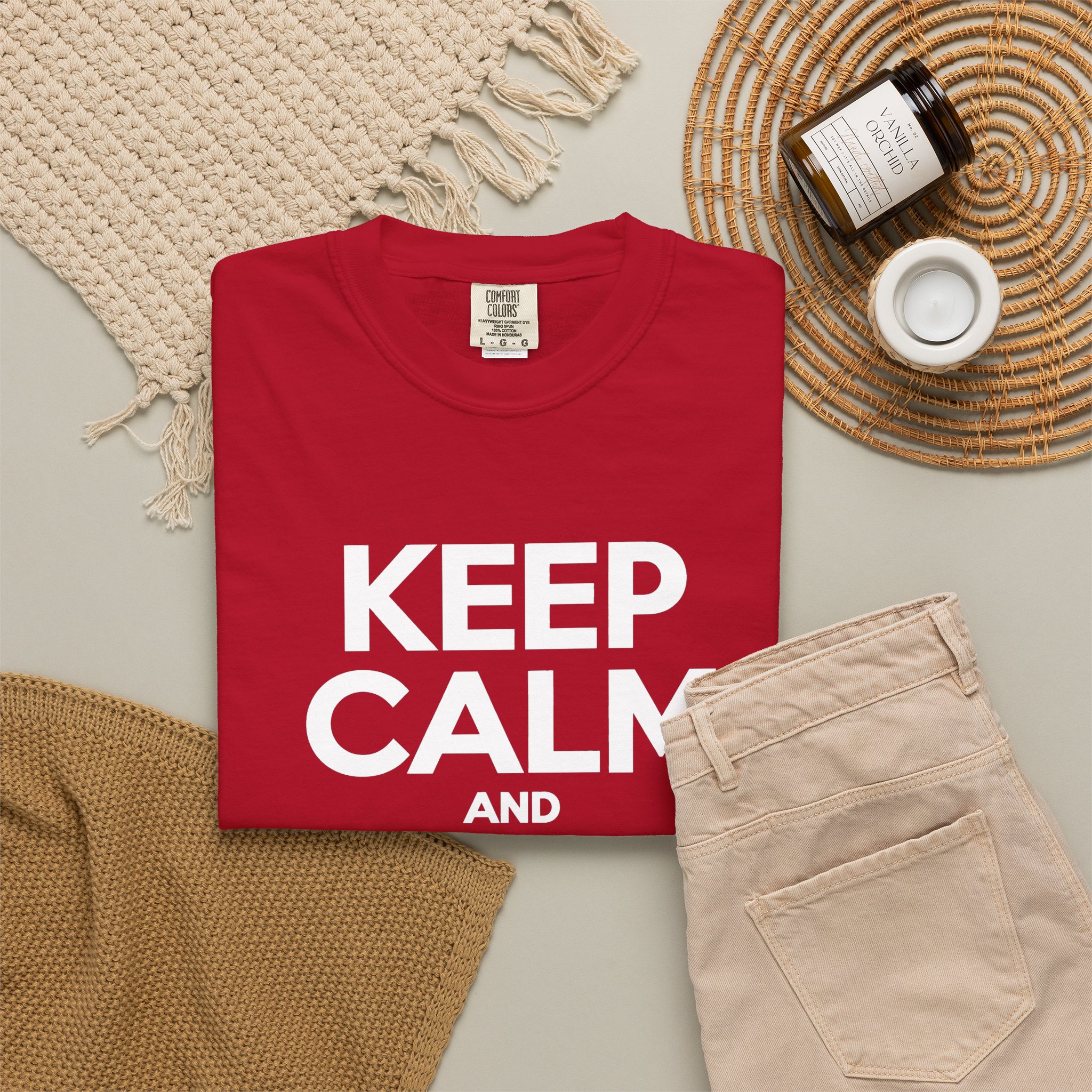 Keep Calm and Take a Break T-shirt in Red, folded 2