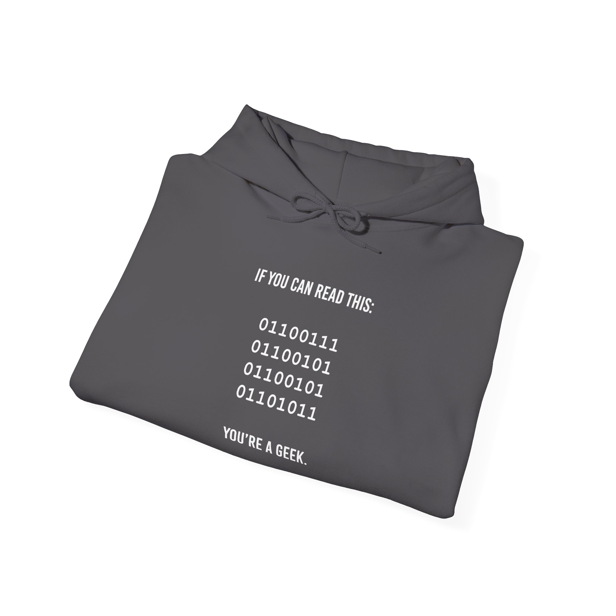 Geek Binary Code hoodie in Charcoal, folded