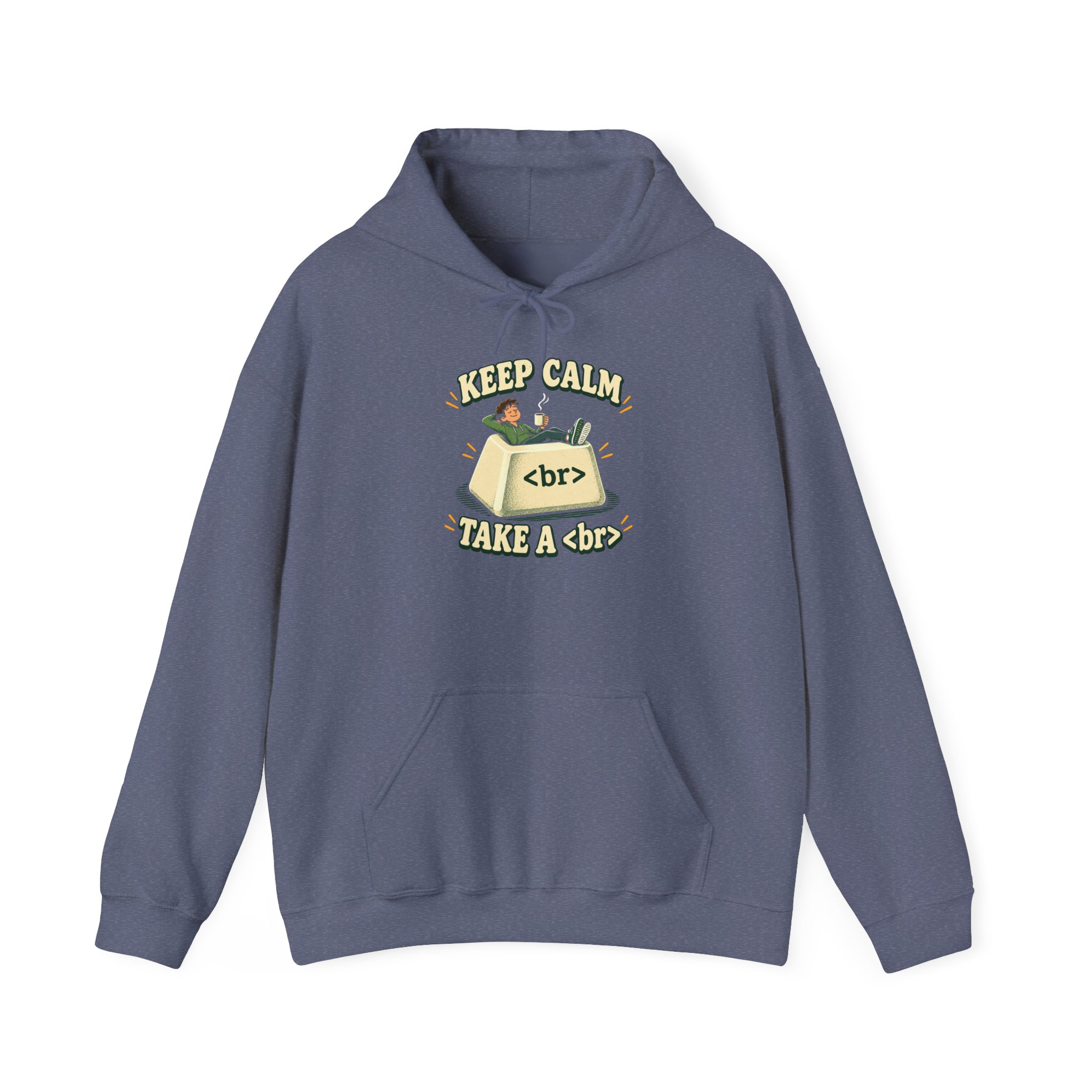 Keep Calm Keycap hoodie in Heather Navy, front view