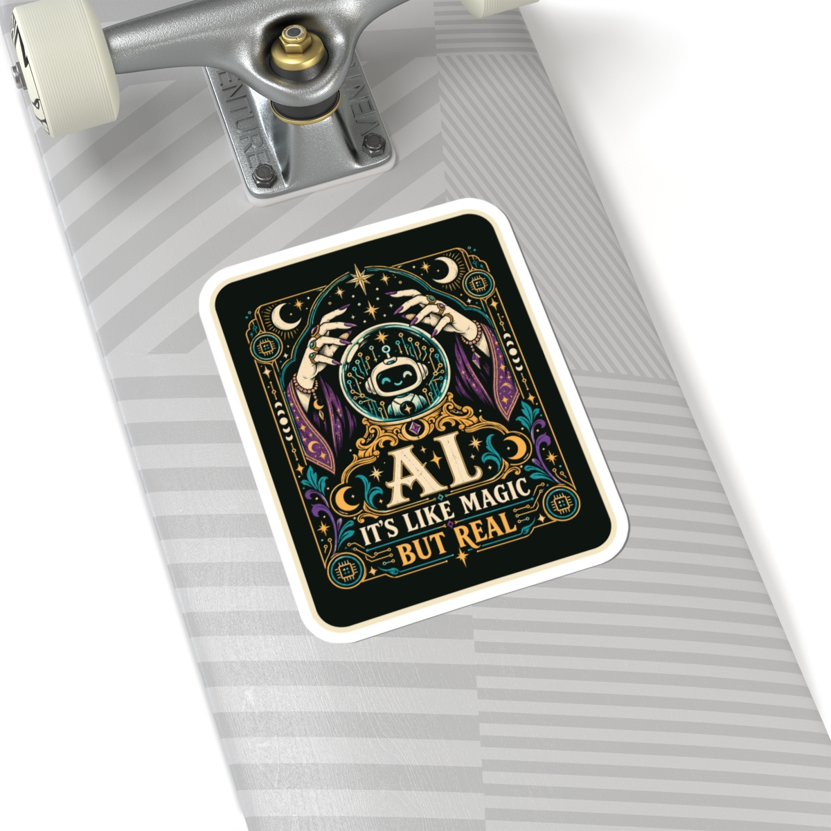 AI Magic Crystal Ball sticker, 6 inch, on a laptop