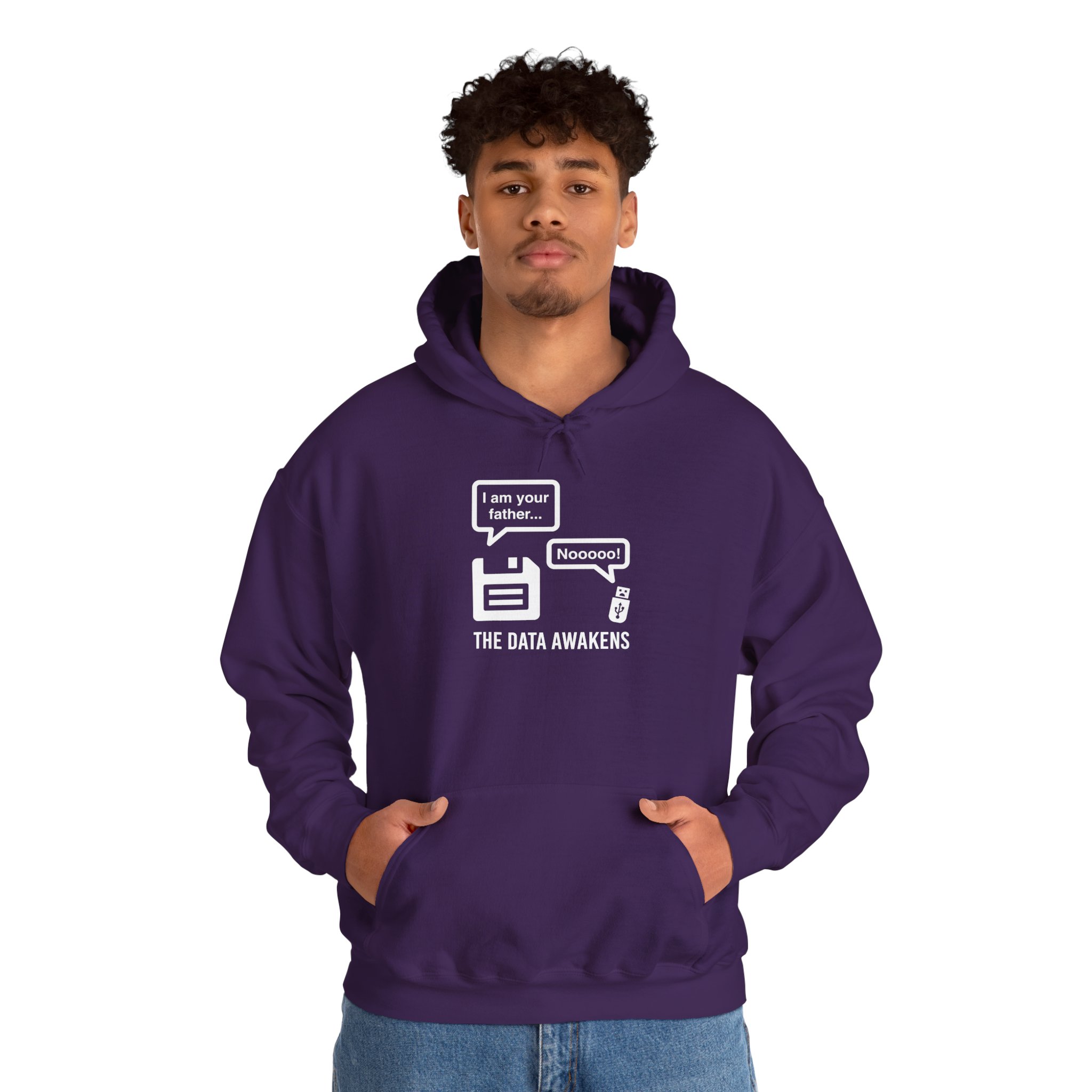The Data Awakens hoodie in Purple, worn by a model, second view