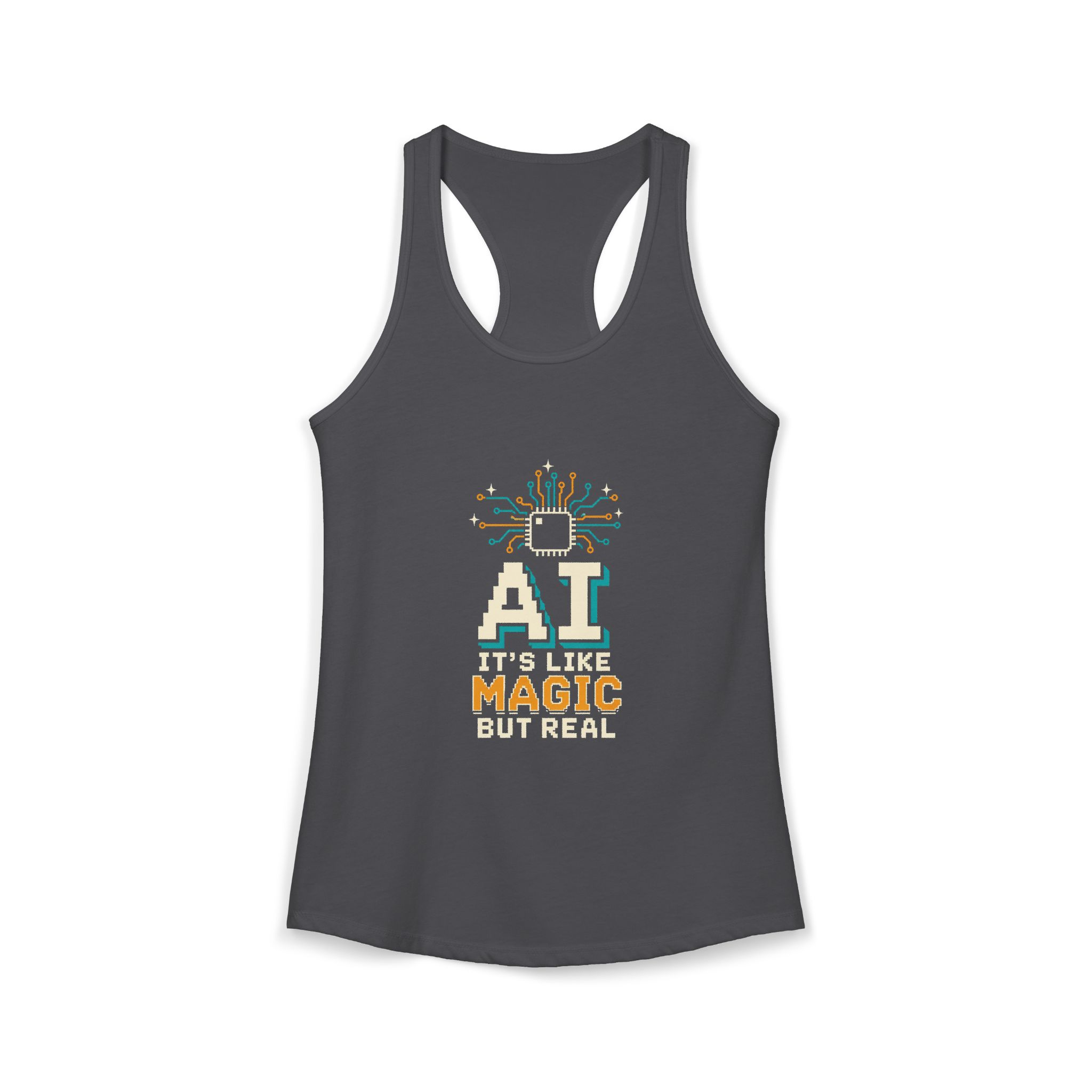 AI Magic Chip women's racerback tank in Solid Dark Gray, front 2