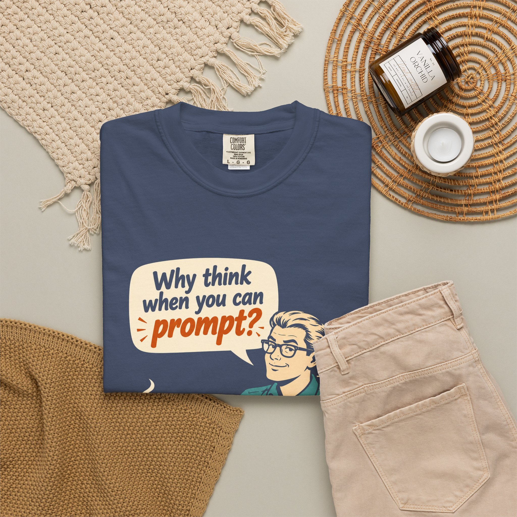 Why Think When You Can Prompt T-shirt in Midnight, folded 2