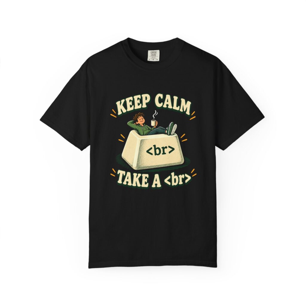 Keep Calm Keycap T-shirt in Black, front view