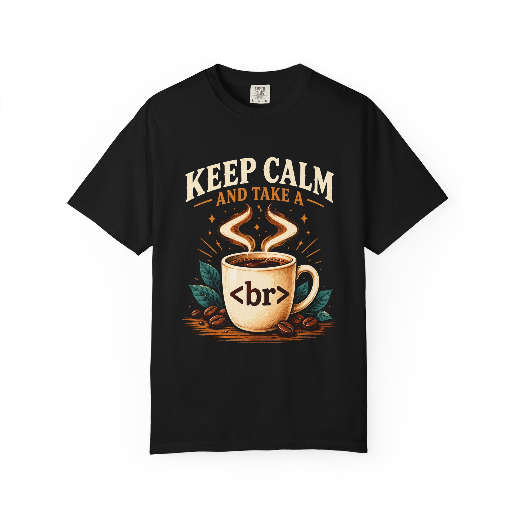 Keep Calm Coffee Break T-shirt in Black, front view