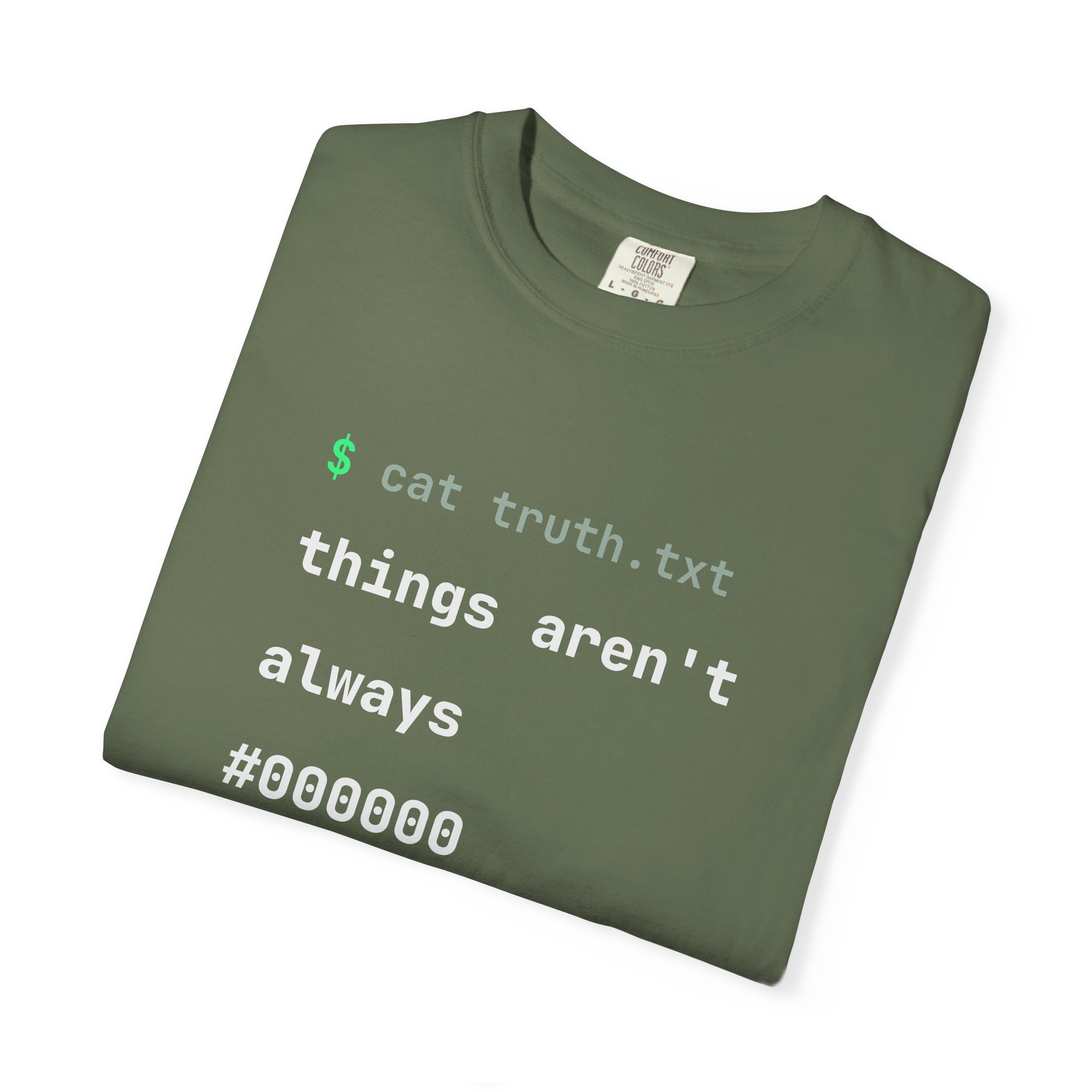 cat truth.txt T-shirt in Sage, folded