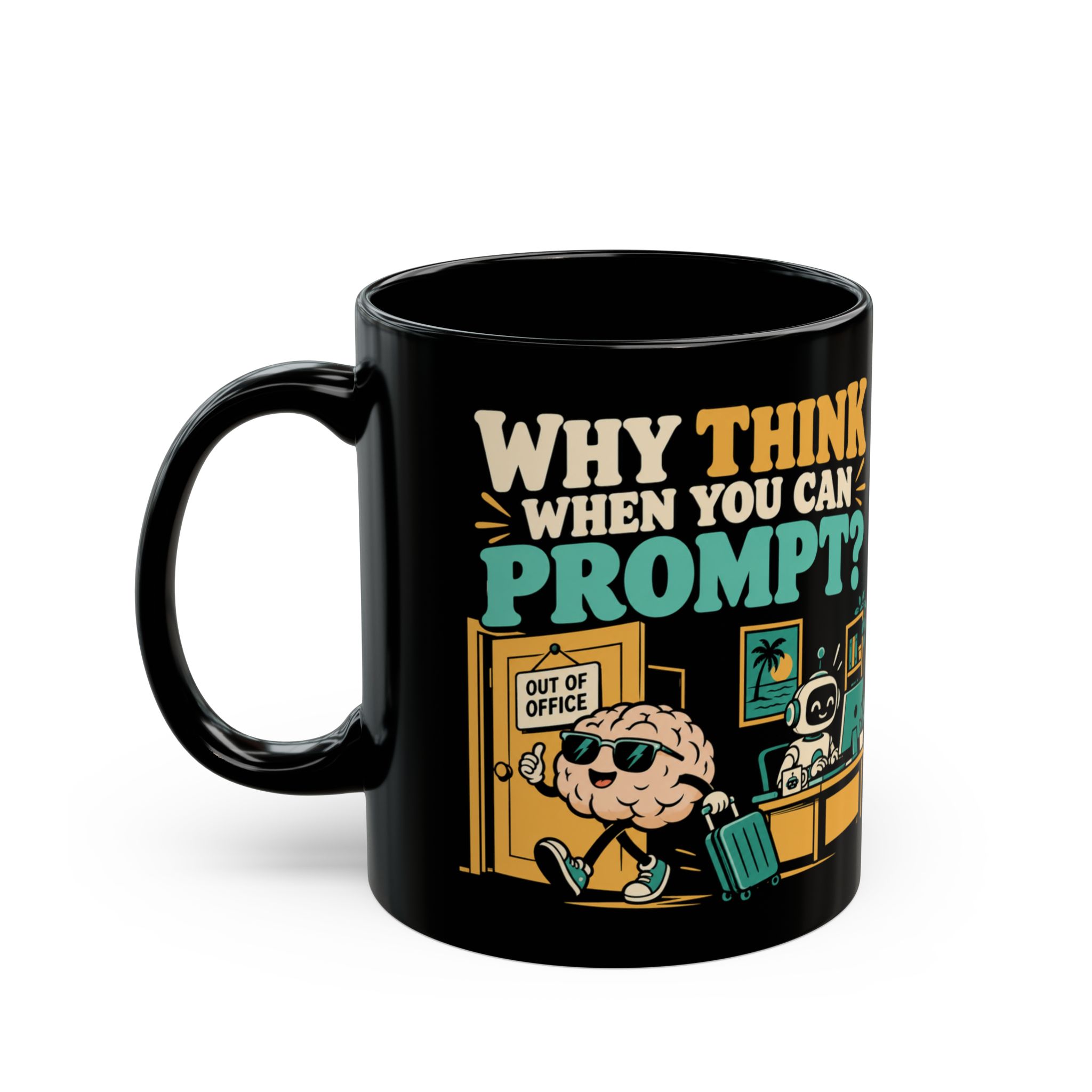 Prompt Out of Office black mug, 11 oz, left side