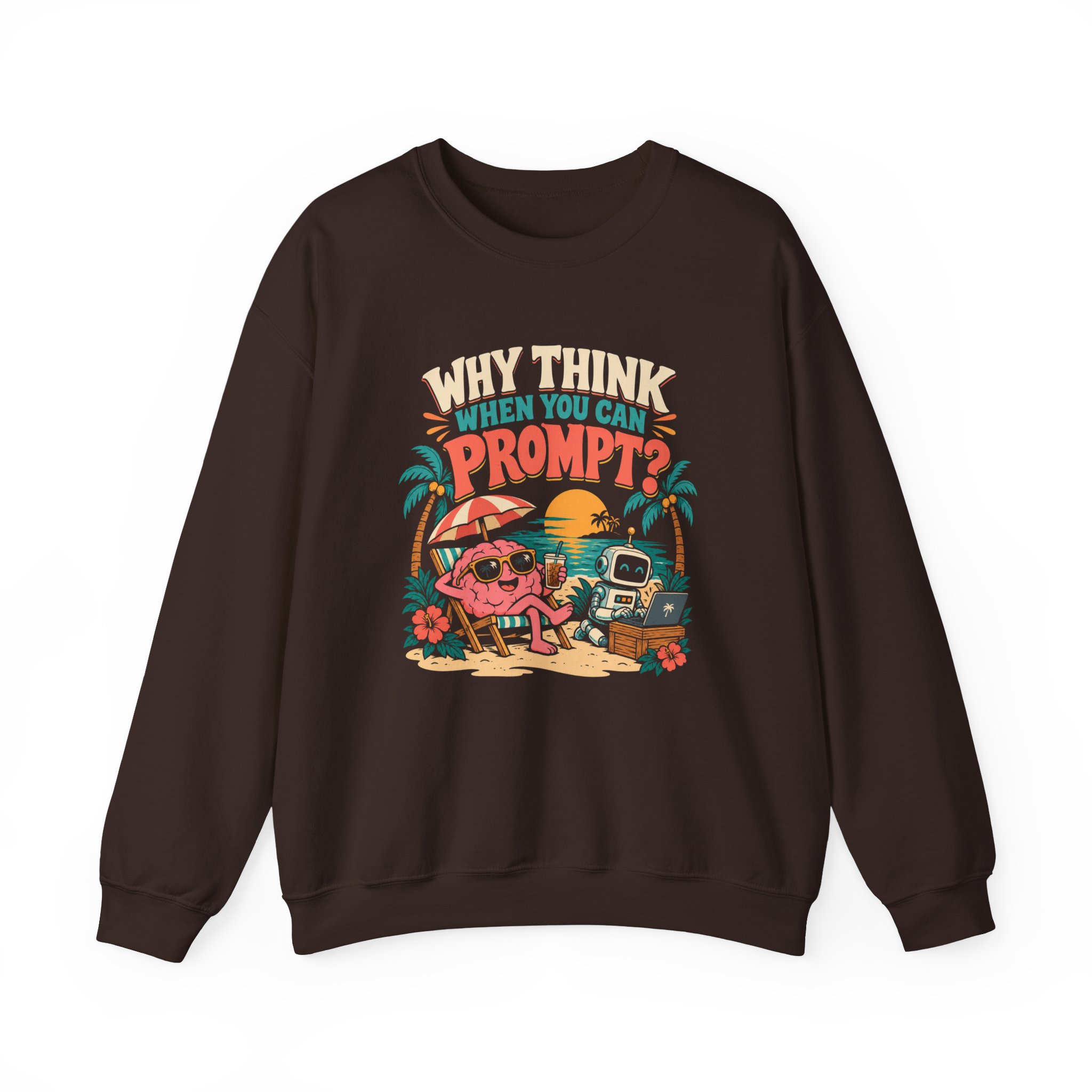 Prompt Beach Brain crewneck sweatshirt in Dark Chocolate, front view