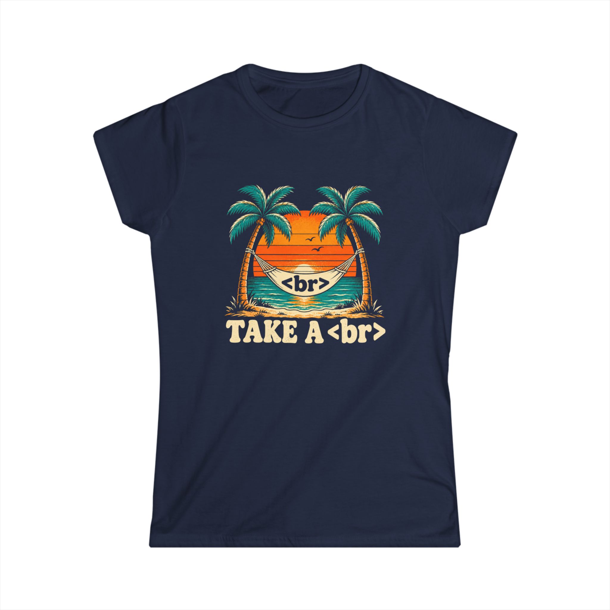 Take a Break Hammock women's T-shirt in Navy, front view