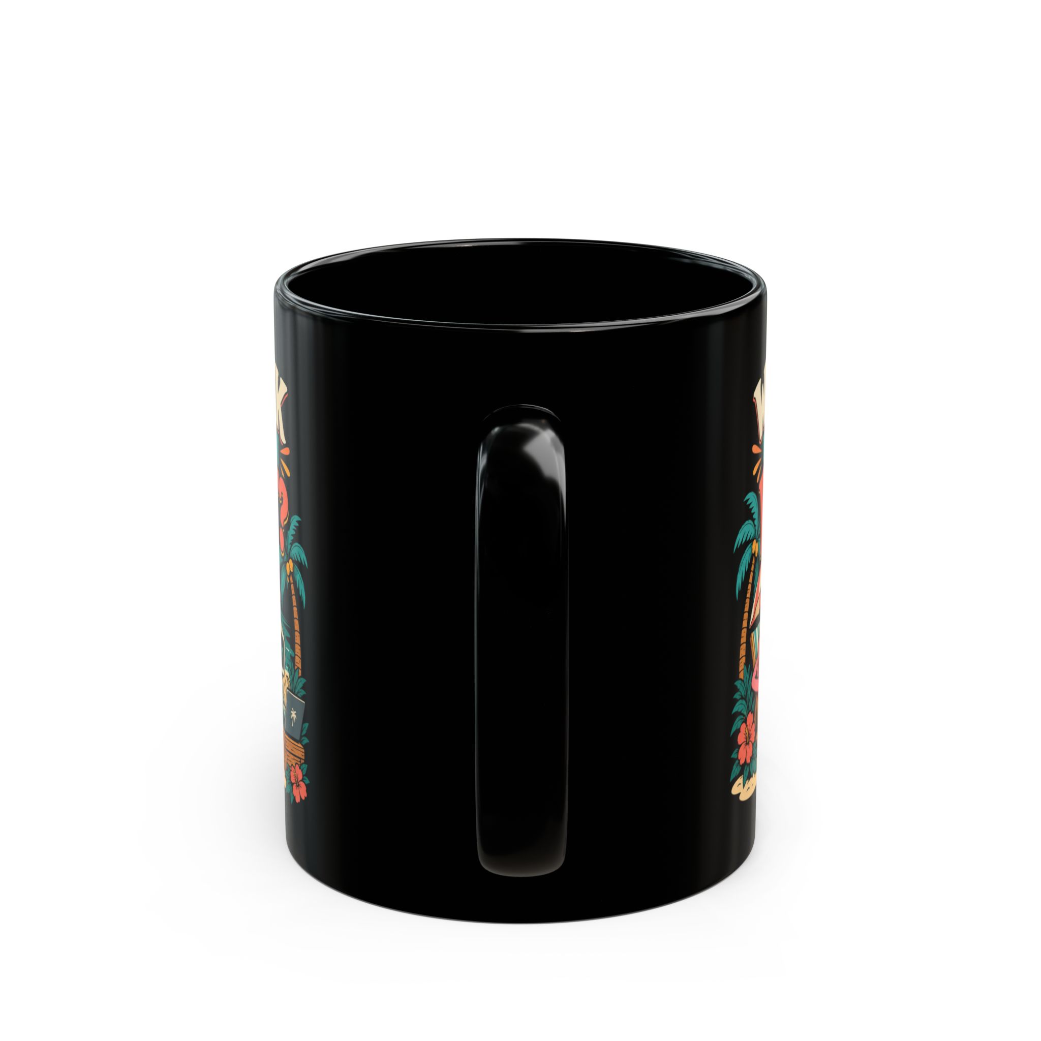 Prompt Beach Brain black mug, 11 oz, back view