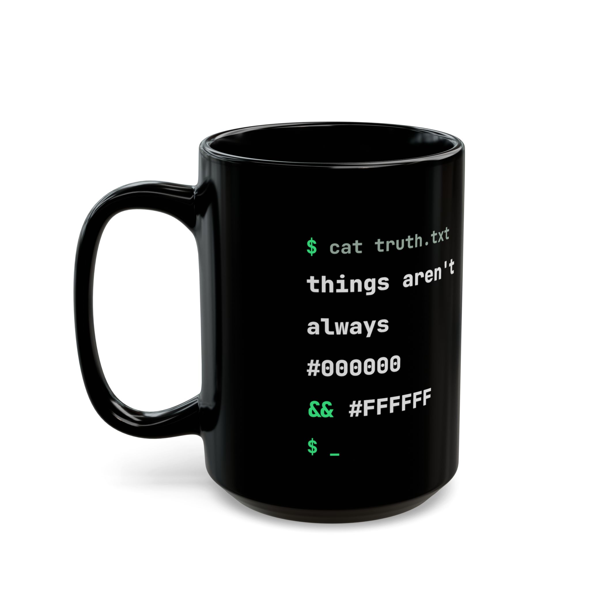 cat truth.txt black mug, 15 oz, left side
