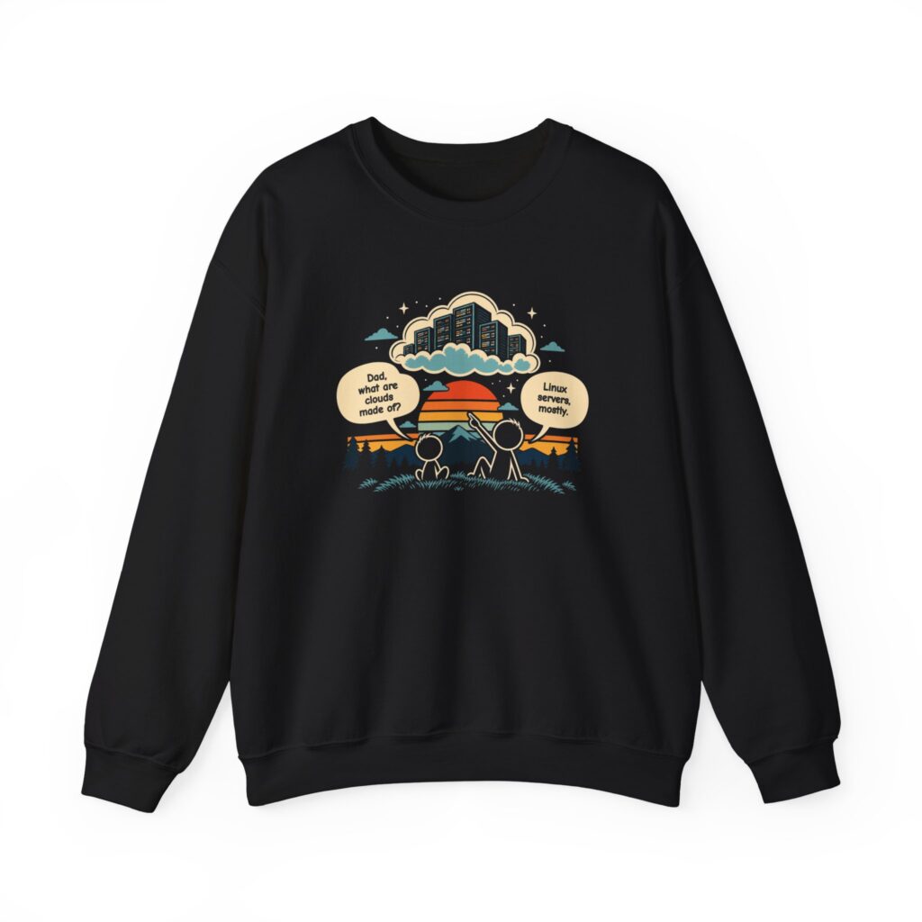 Linux Clouds crewneck sweatshirt in Black, front view