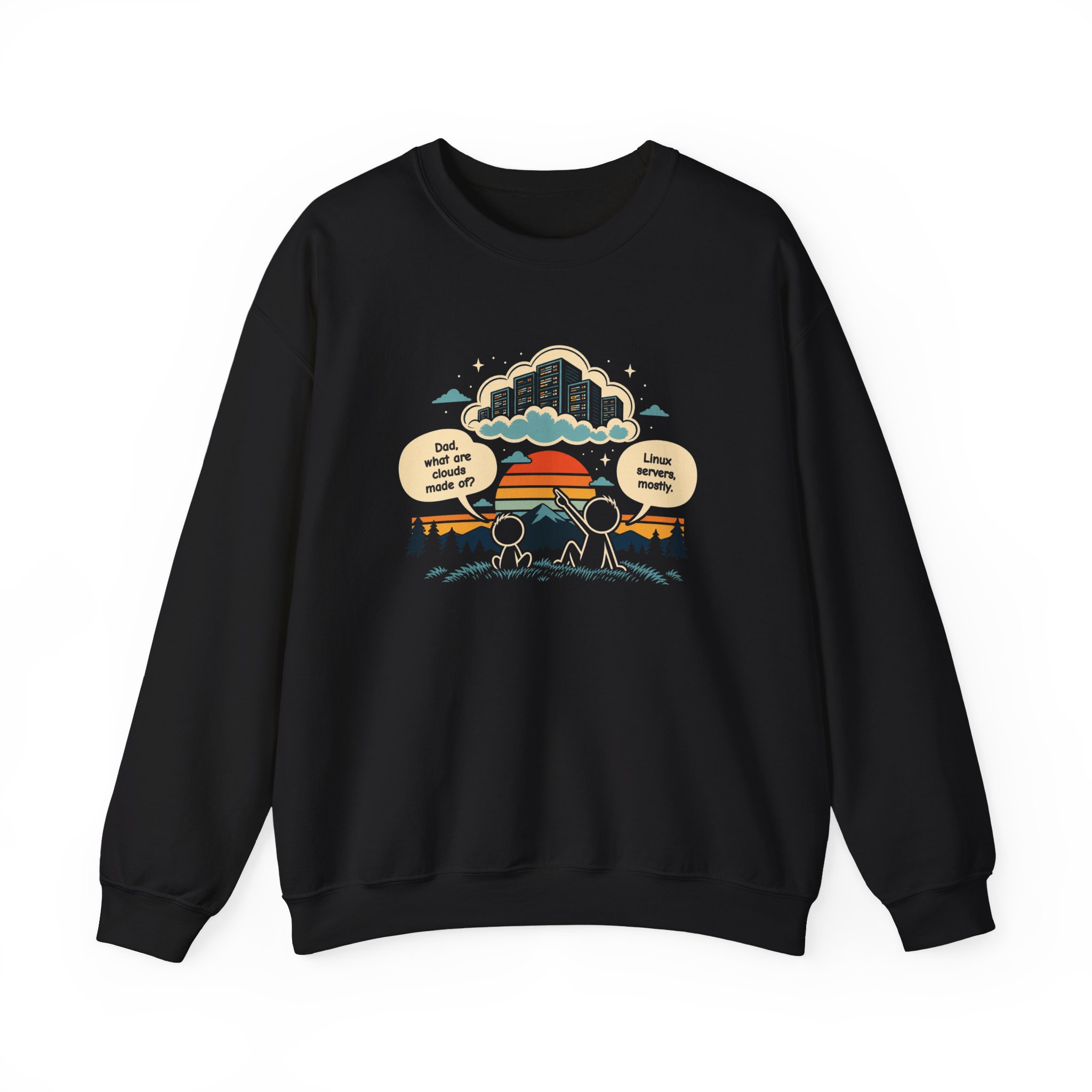 Linux Clouds crewneck sweatshirt in Black, front view