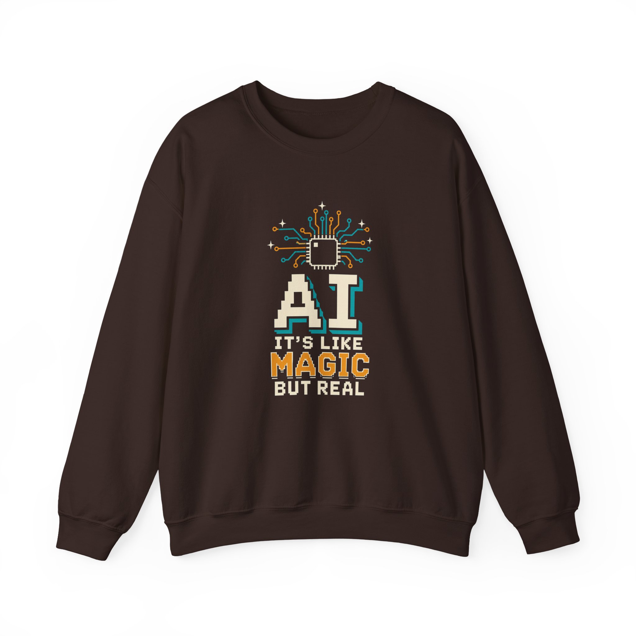 AI Magic Chip crewneck sweatshirt in Dark Chocolate, front view