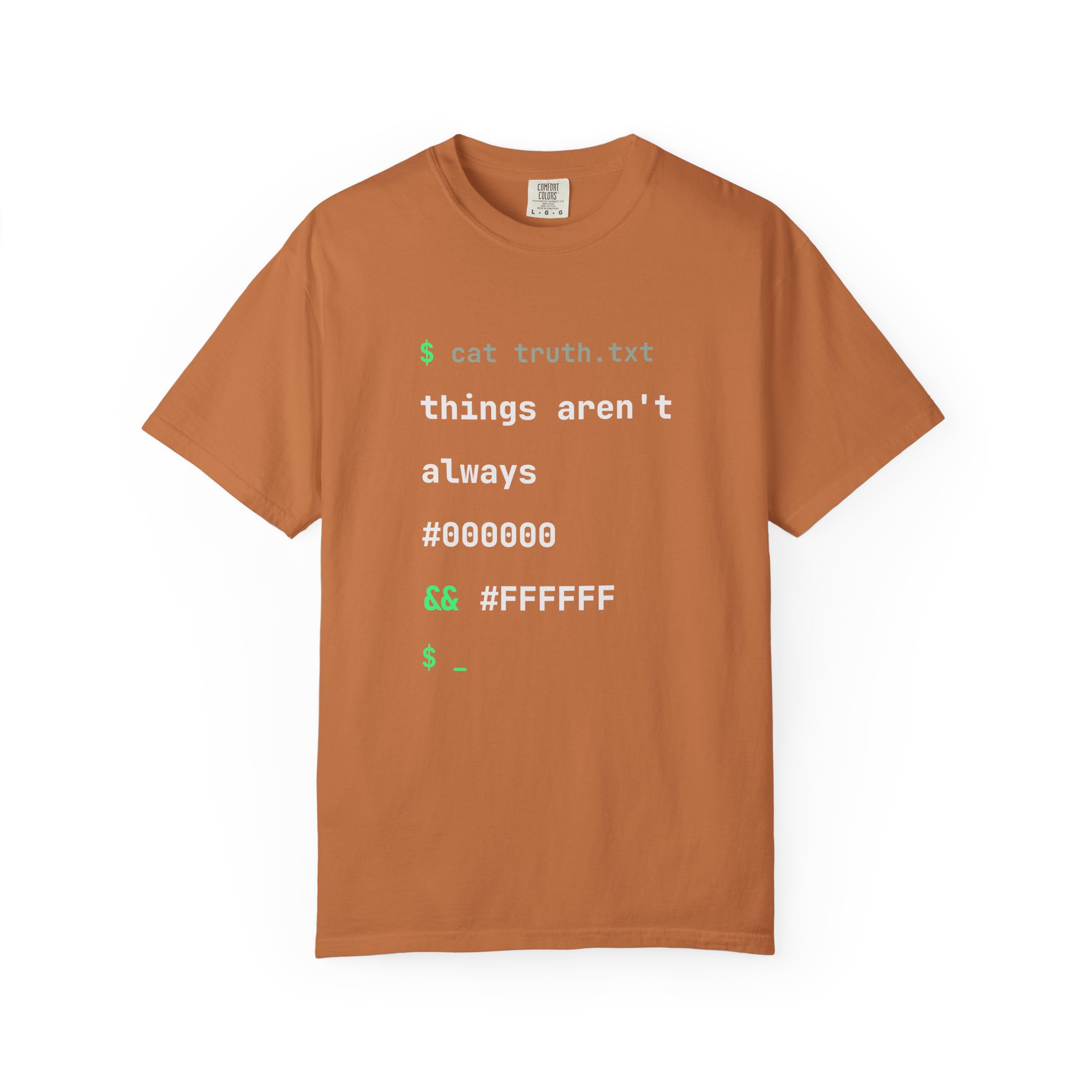 cat truth.txt T-shirt in Yam, front view
