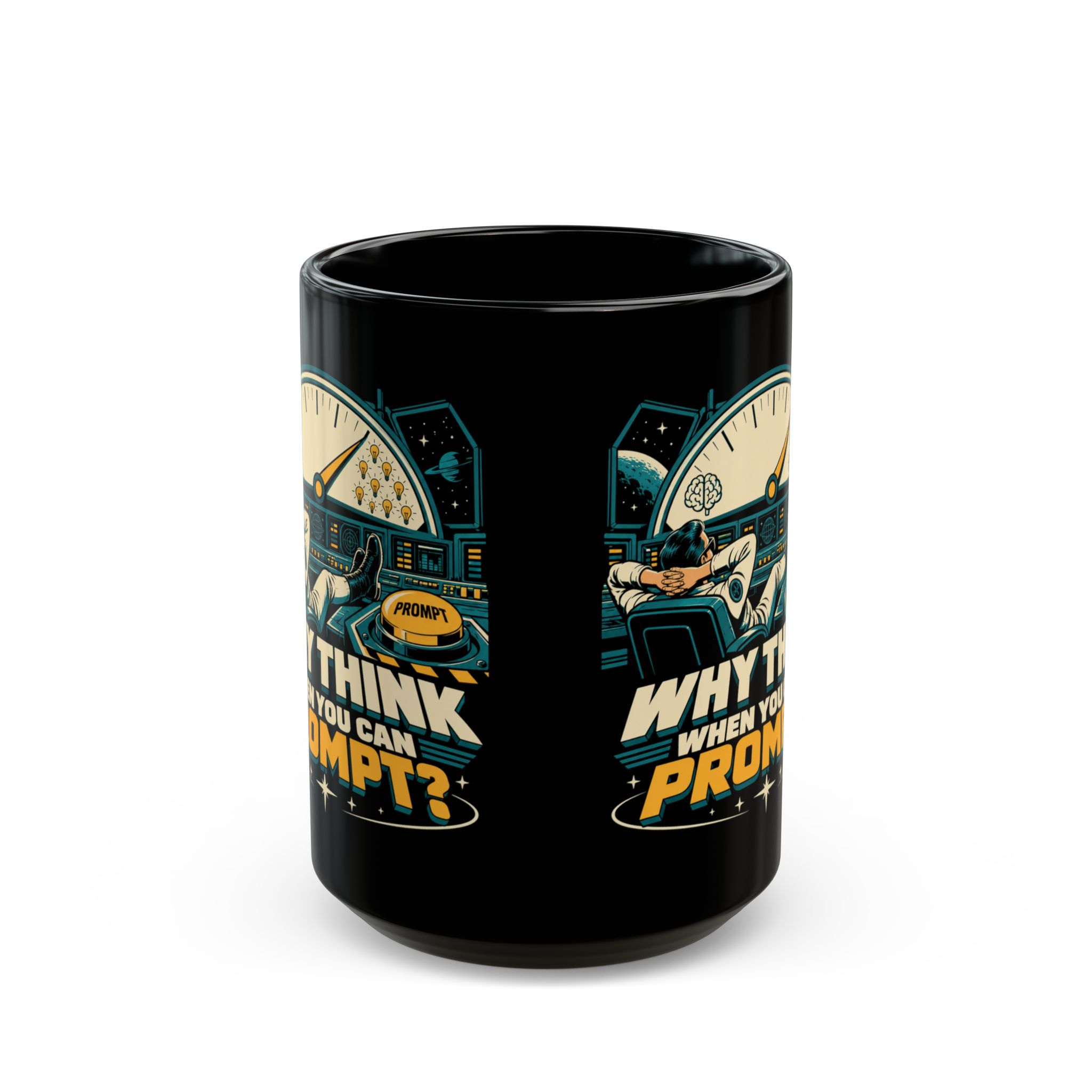 Prompt Mission Control black mug, 15 oz, front view