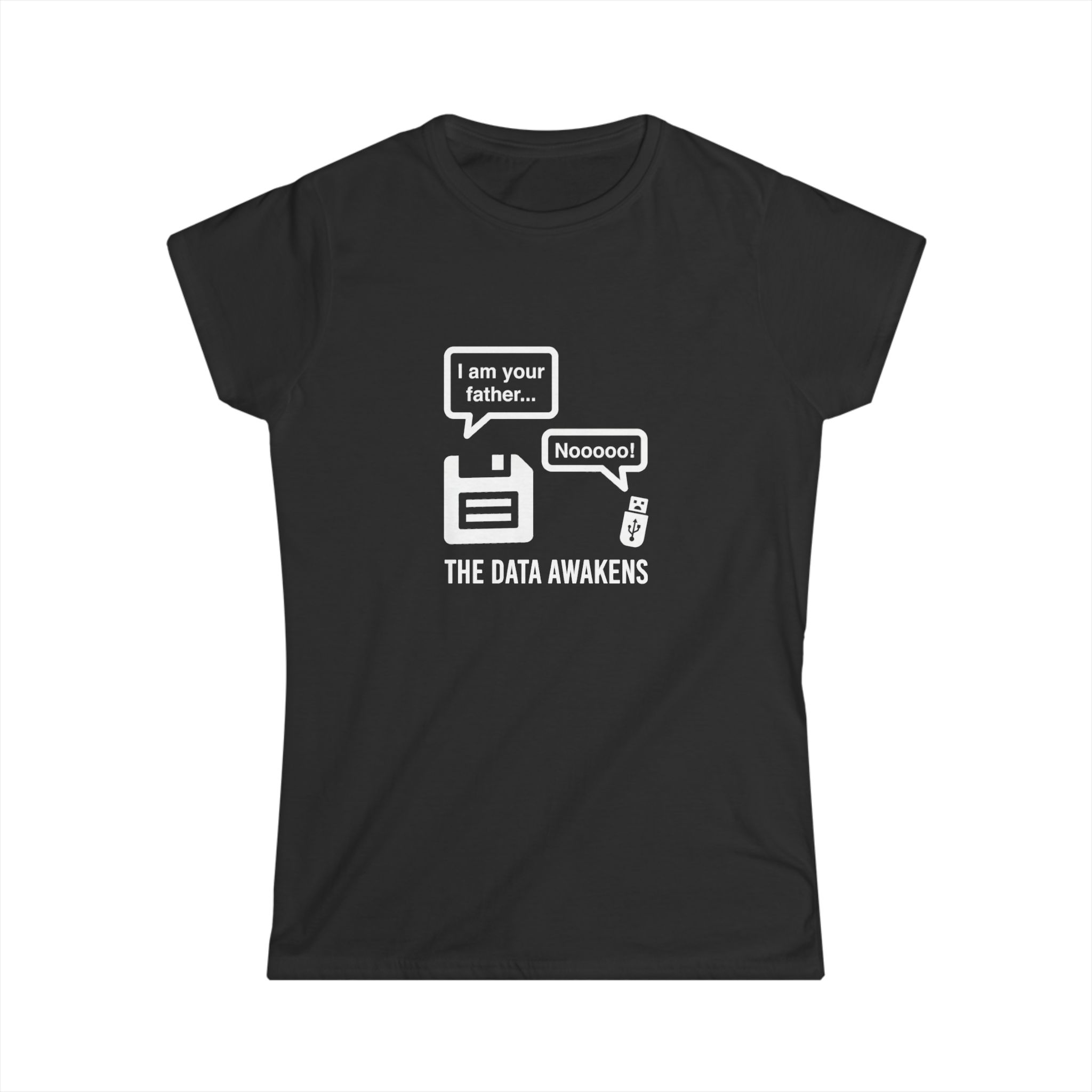 The Data Awakens women's T-shirt in Black, front view