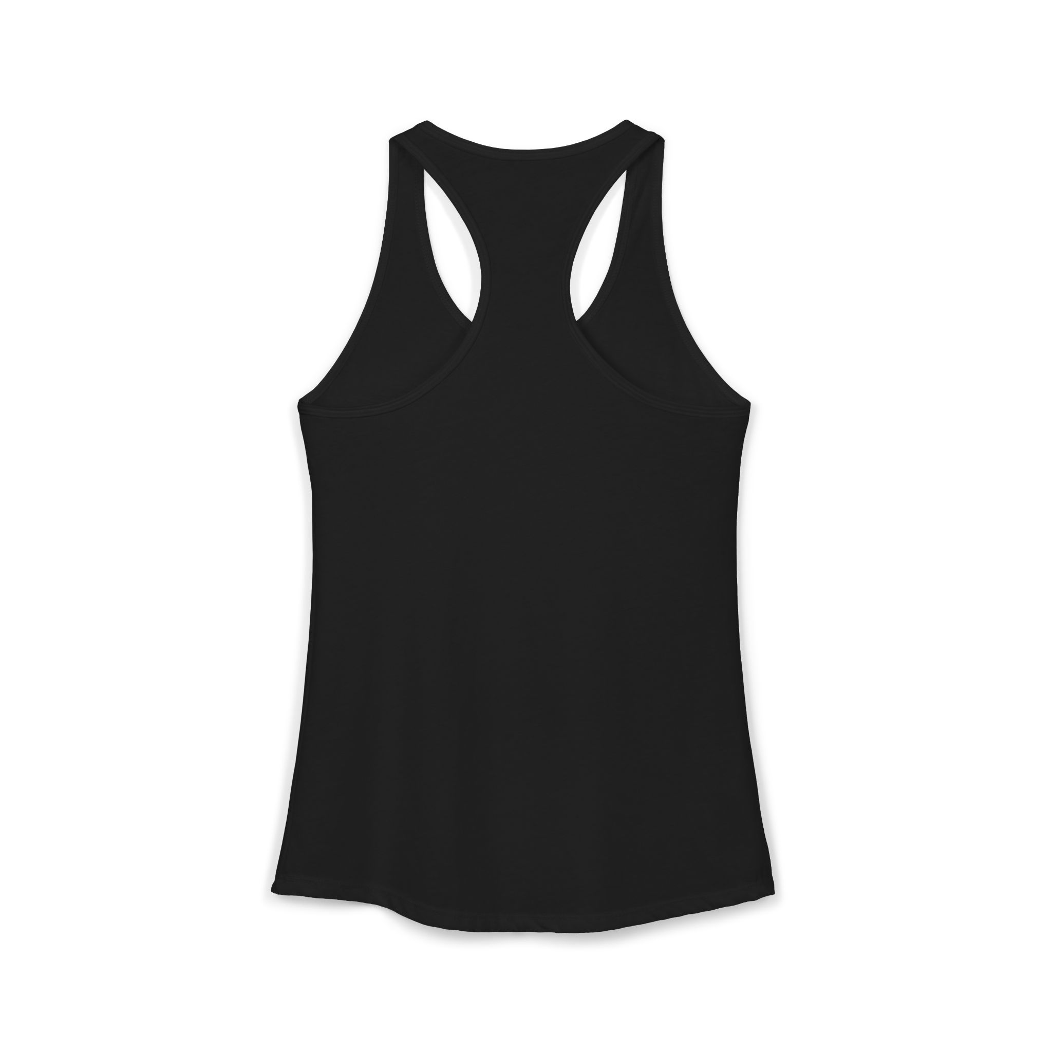 Prompt Machine women's racerback tank in Solid Black, back view, second angle