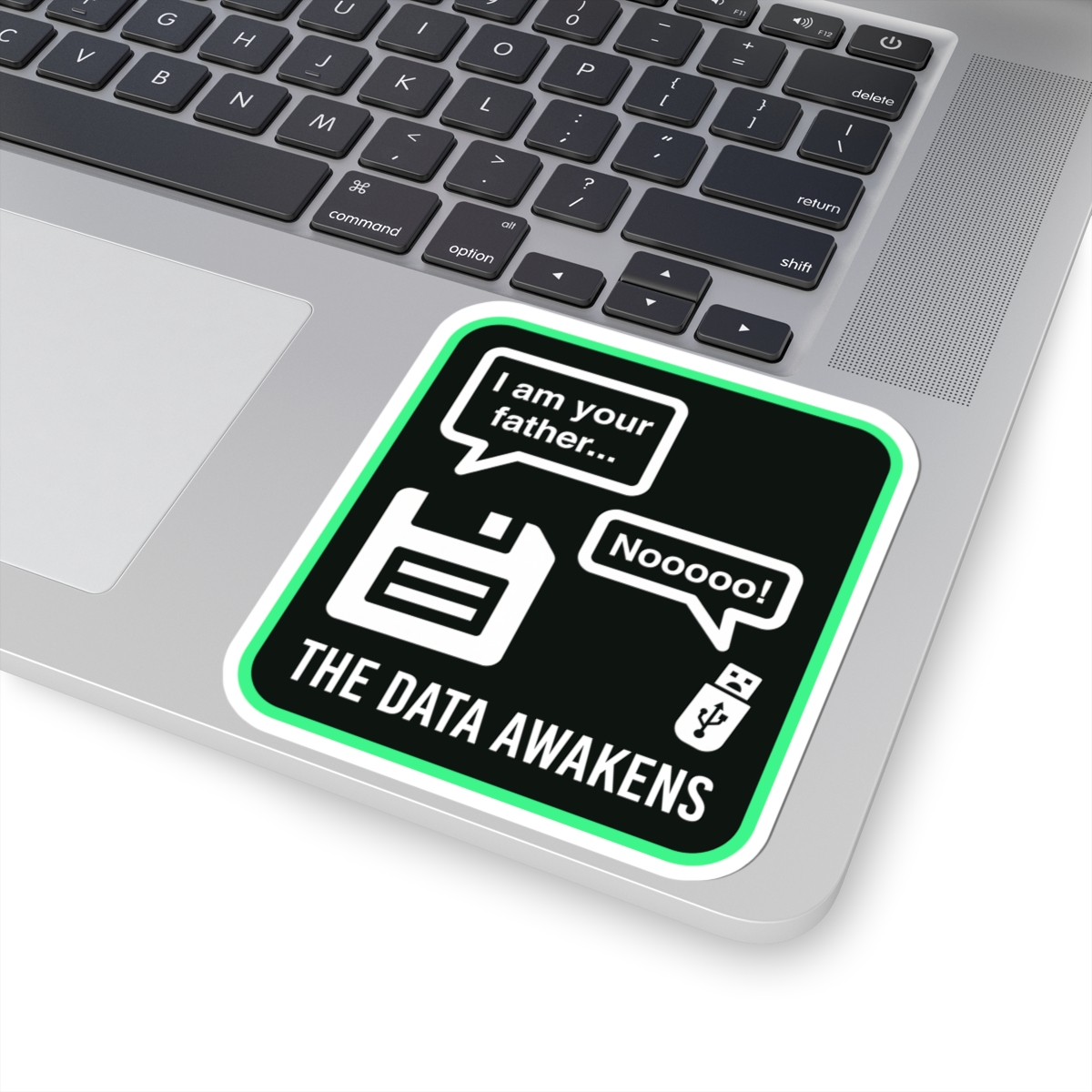 The Data Awakens sticker, 4 inch, on a laptop