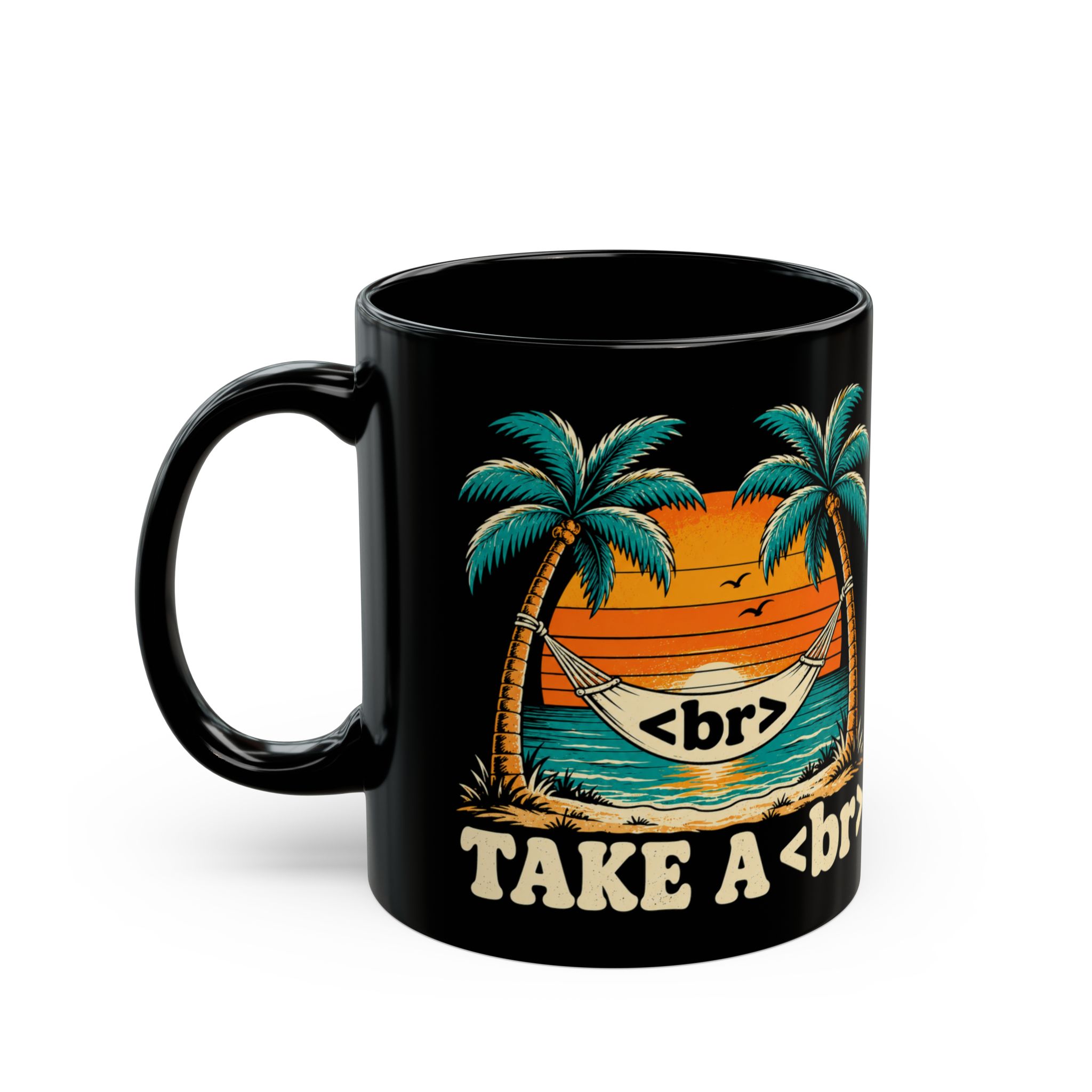 Take a Break Hammock black mug, 11 oz, left side