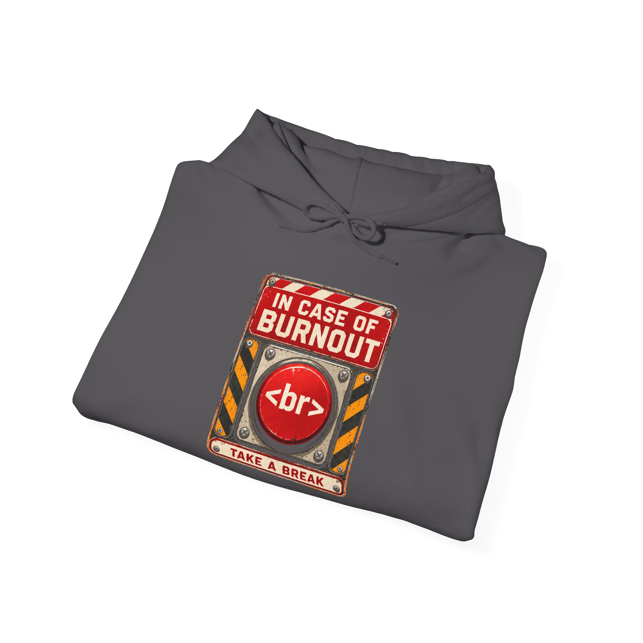 In Case of Burnout hoodie in Charcoal, folded