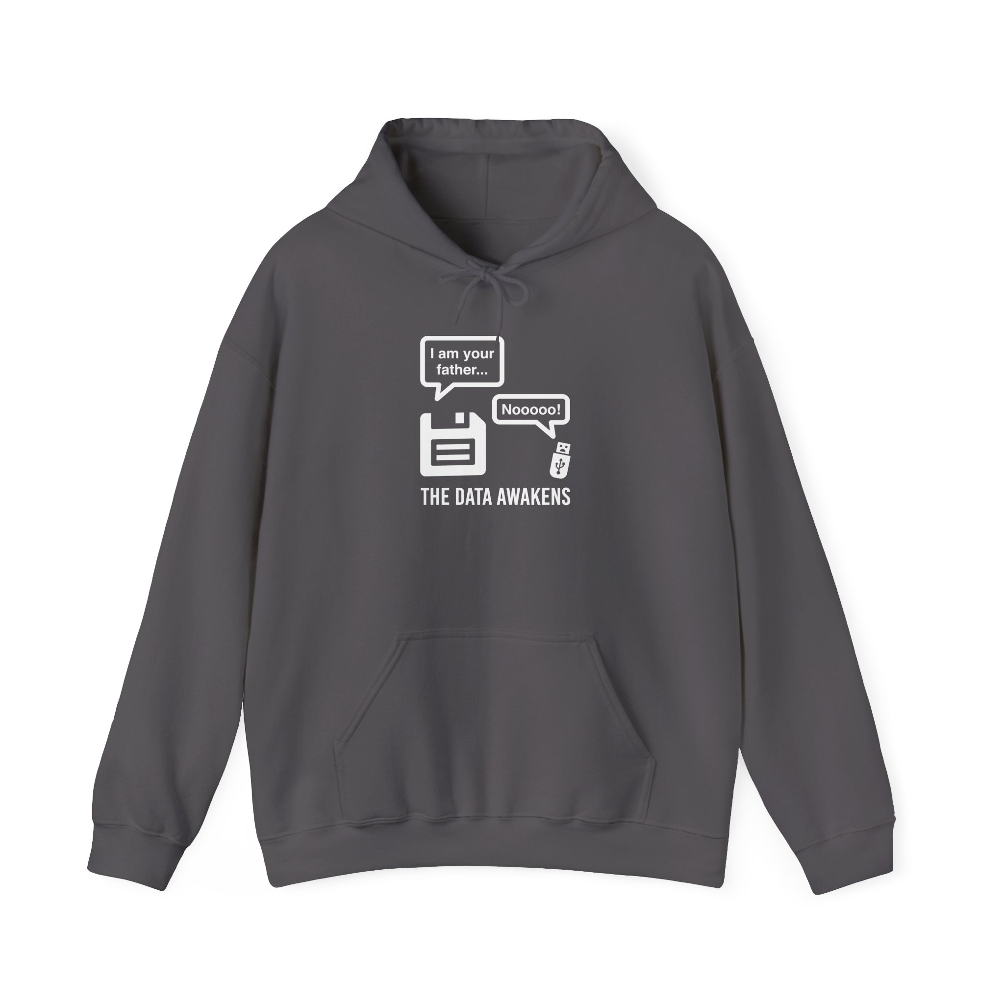 The Data Awakens hoodie in Charcoal, front view