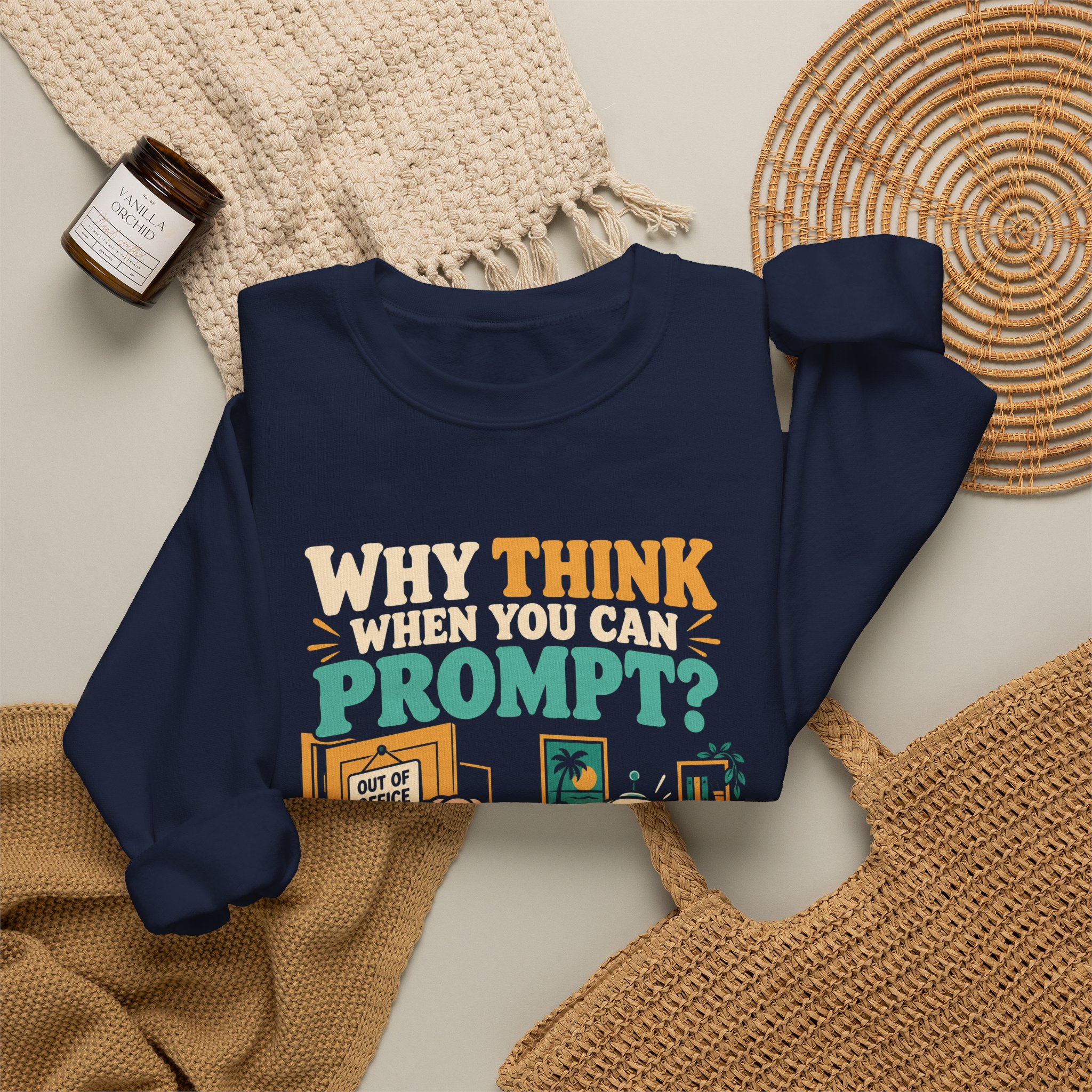 Prompt Out of Office crewneck sweatshirt in Navy, folded 2