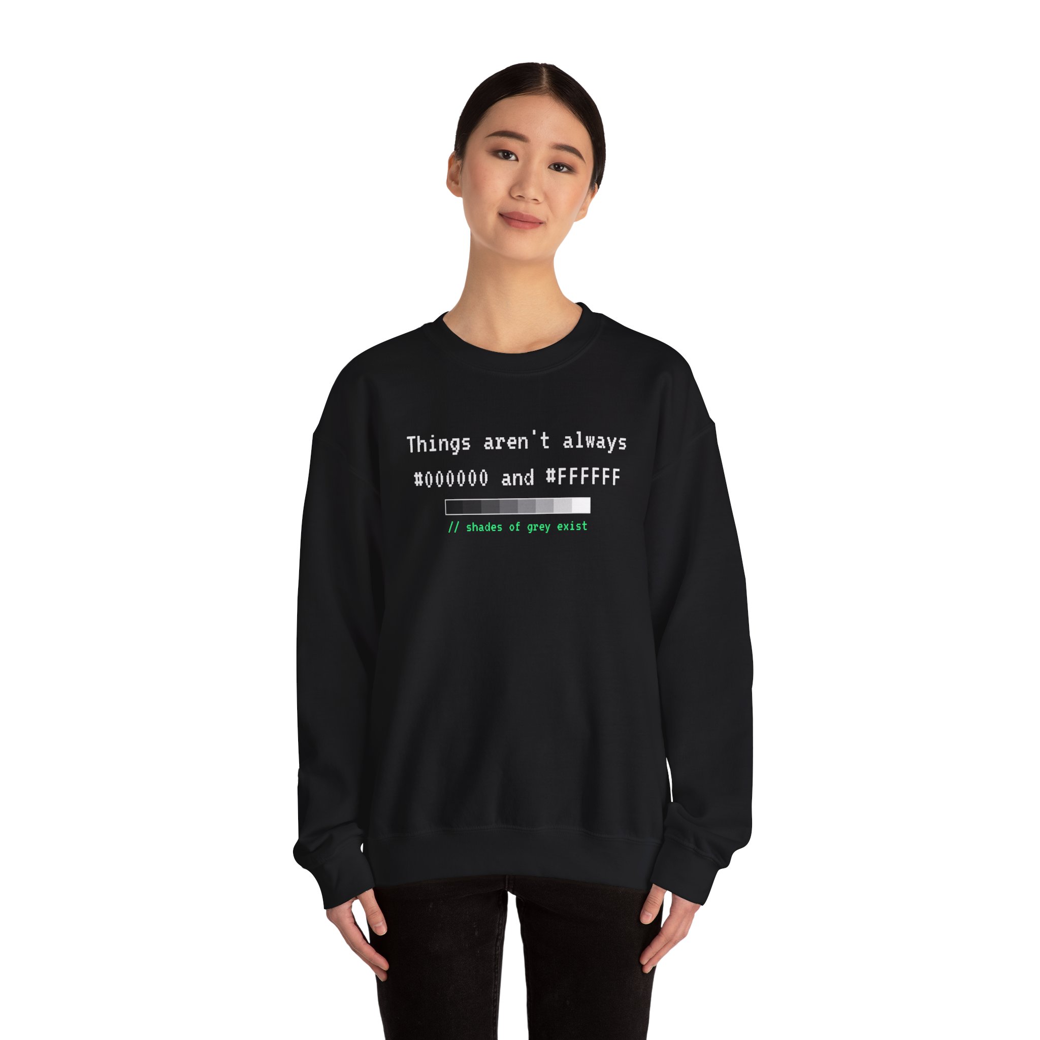 Shades of Grey Exist crewneck sweatshirt in Black, worn by a model