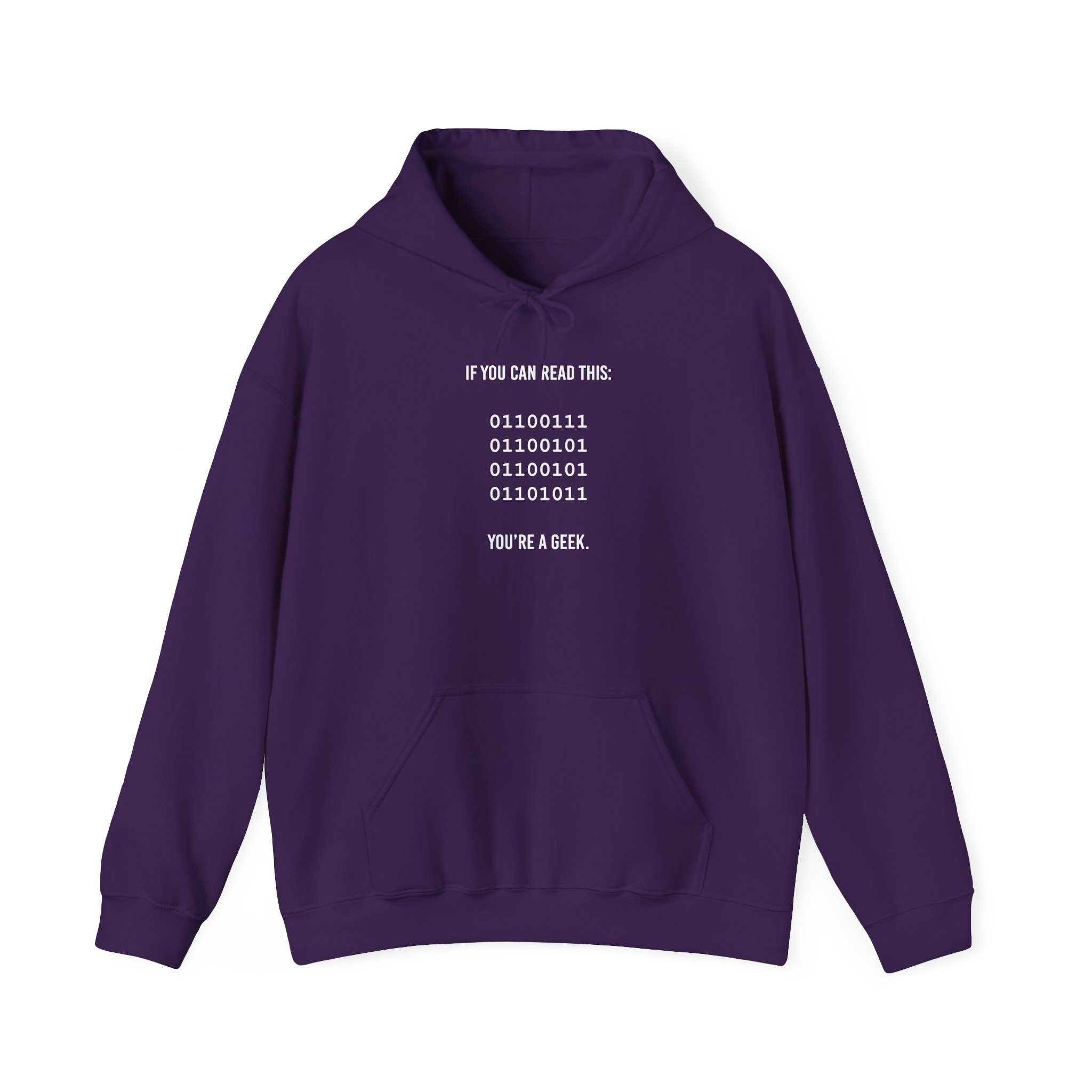 Geek Binary Code hoodie in Purple, front view