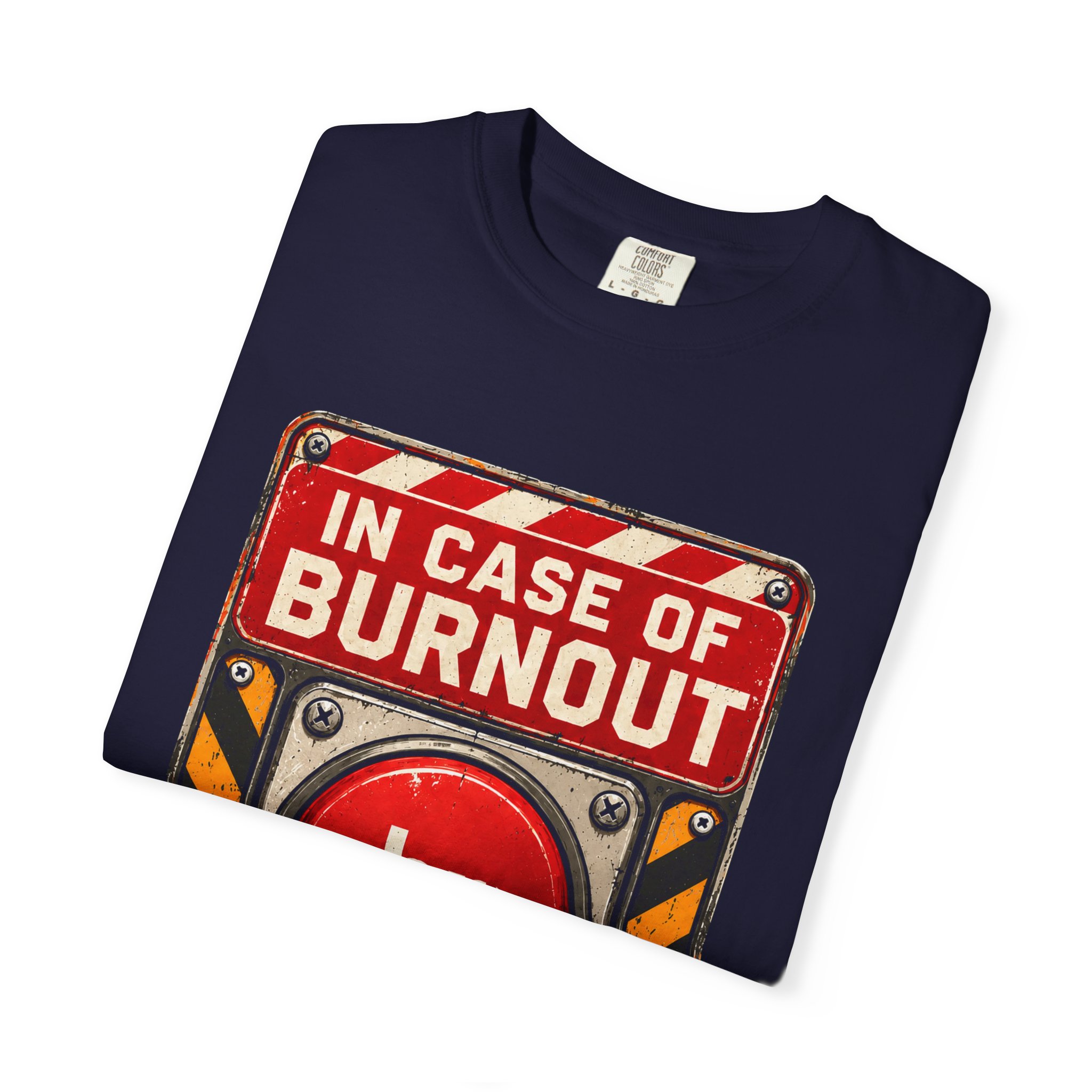 In Case of Burnout T-shirt in True Navy, folded