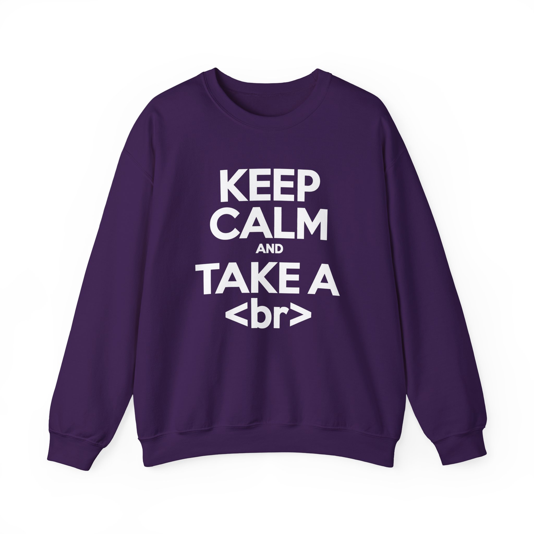 Keep Calm and Take a Break crewneck sweatshirt in Purple, front view