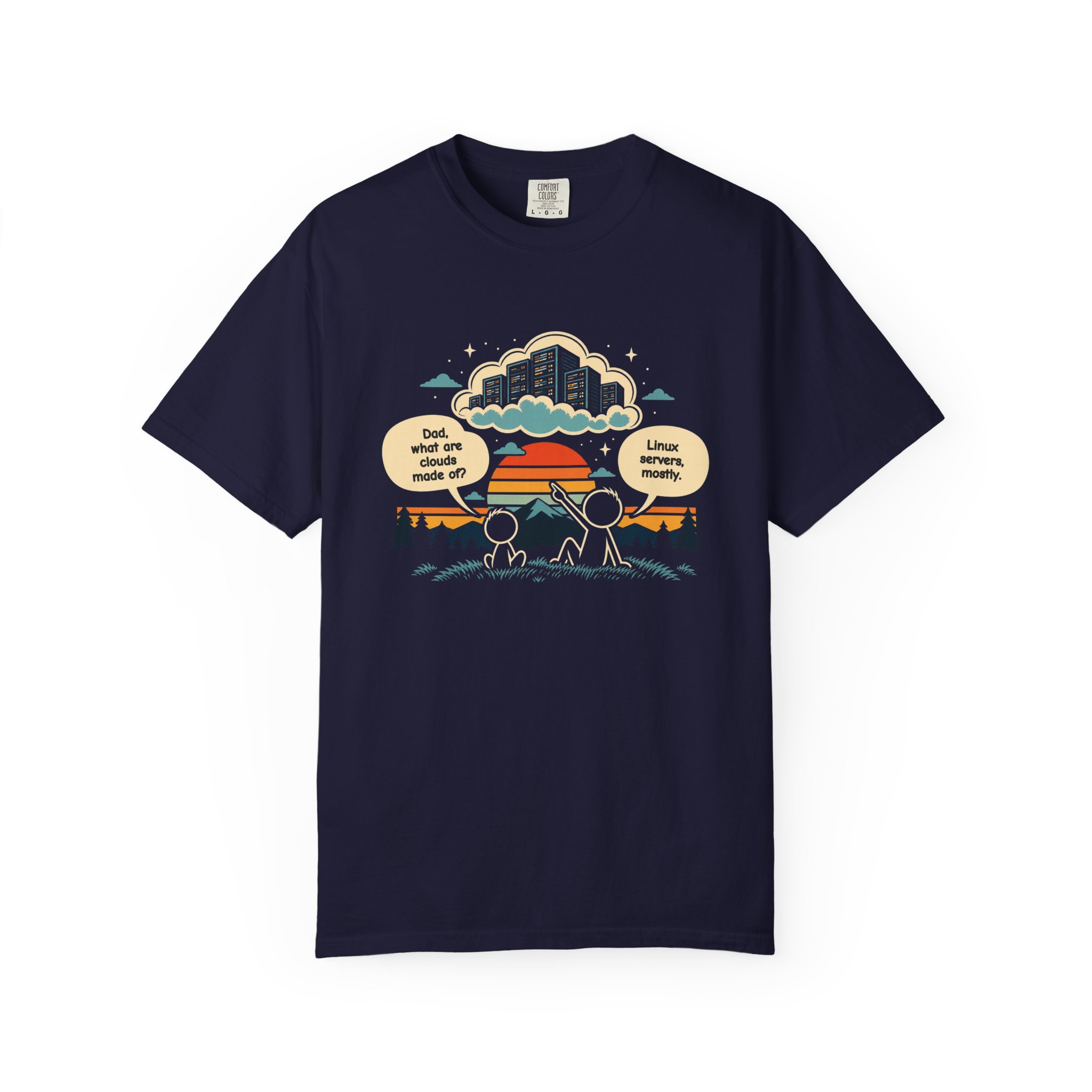 Linux Clouds T-shirt in True Navy, front view