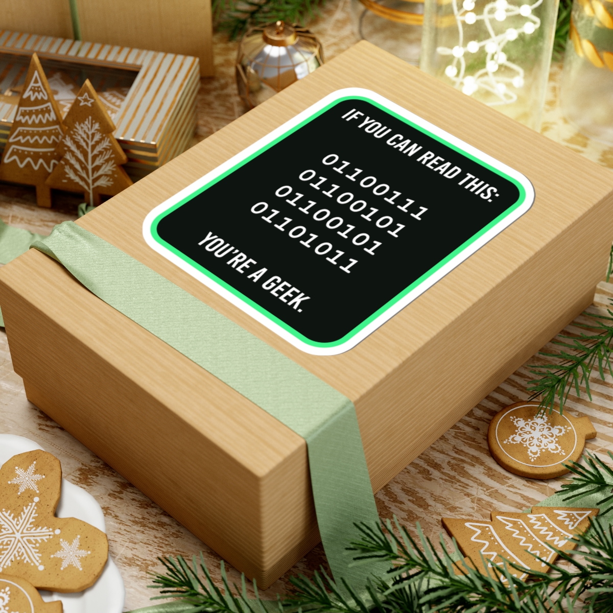 Geek Binary Code sticker, 6 inch, lifestyle