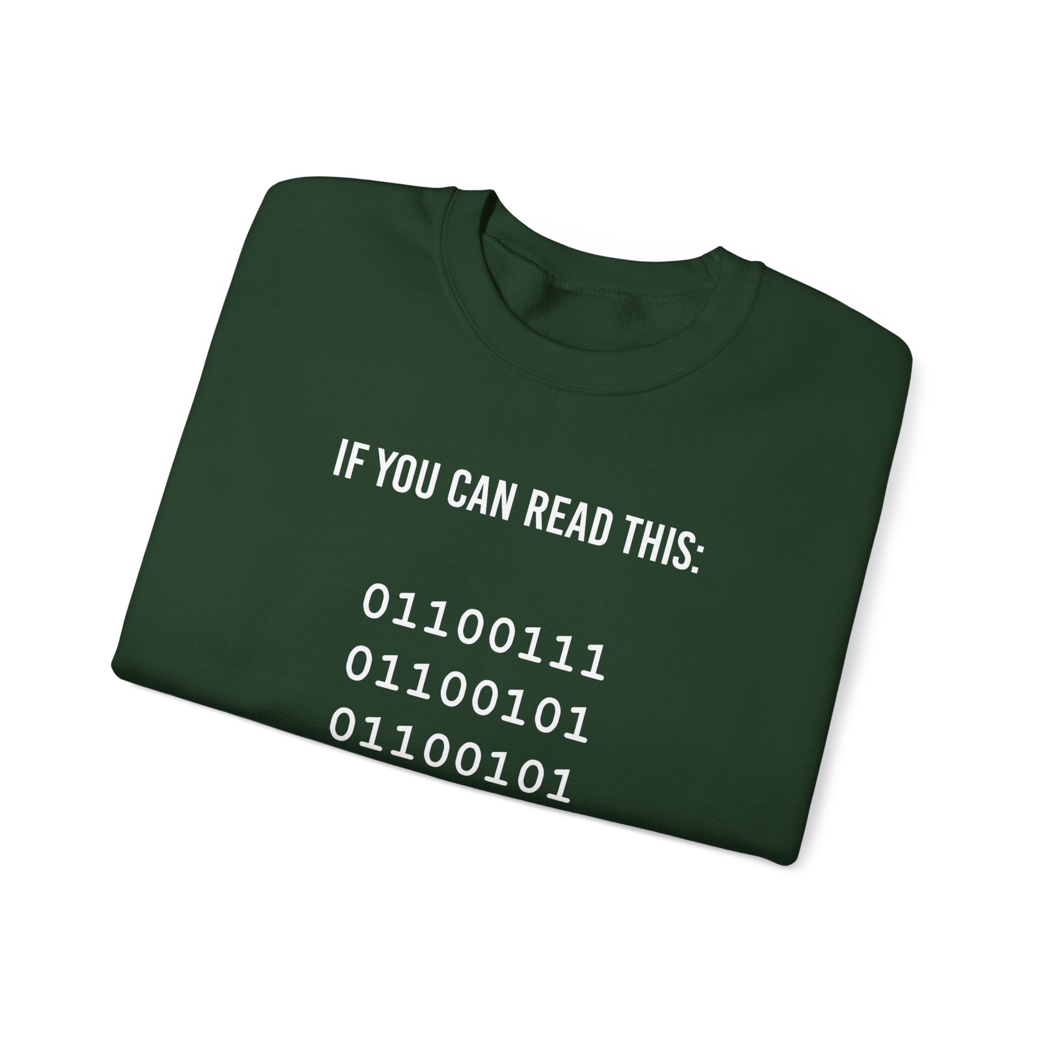 Geek Binary Code crewneck sweatshirt in Forest Green, folded