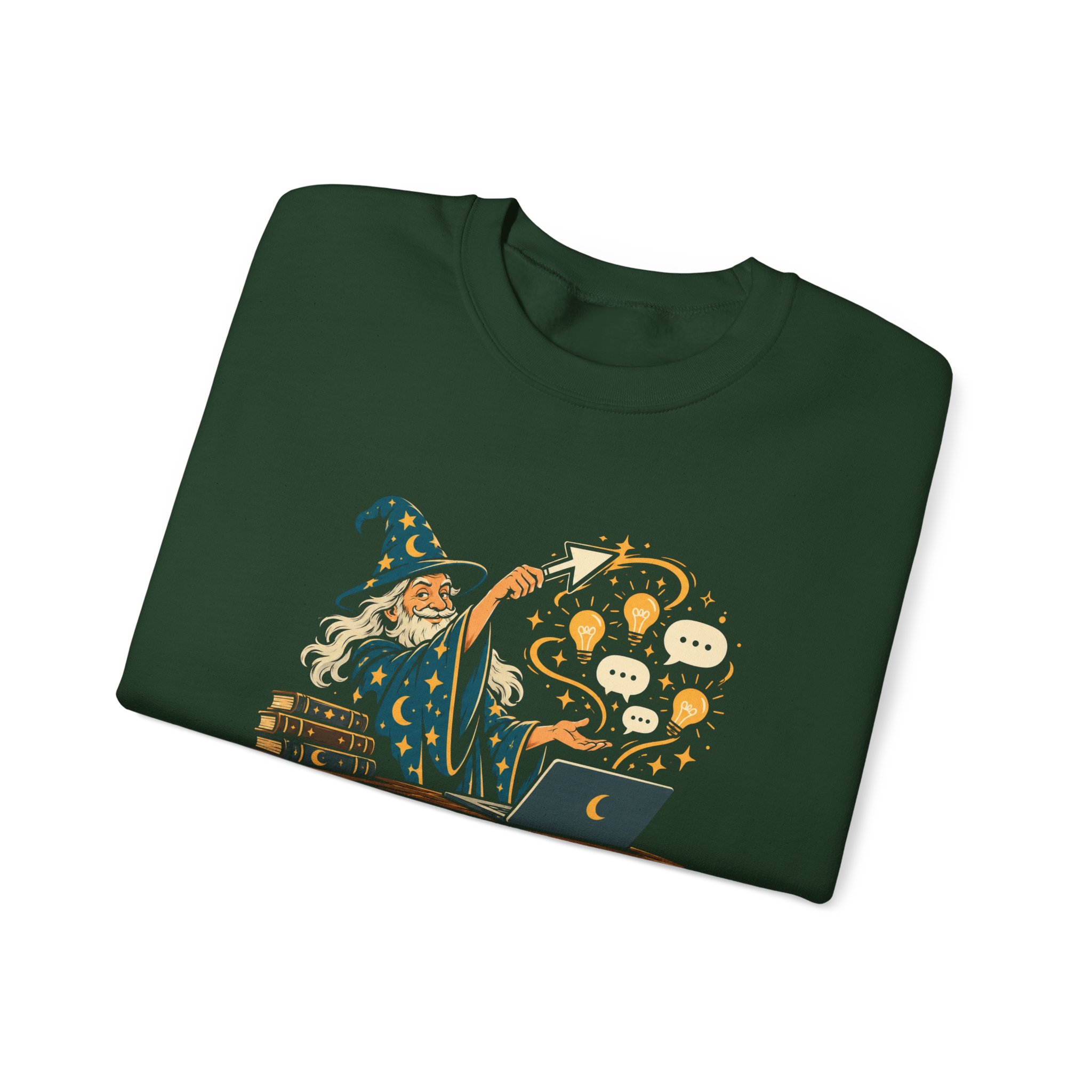 Prompt Wizard crewneck sweatshirt in Forest Green, folded