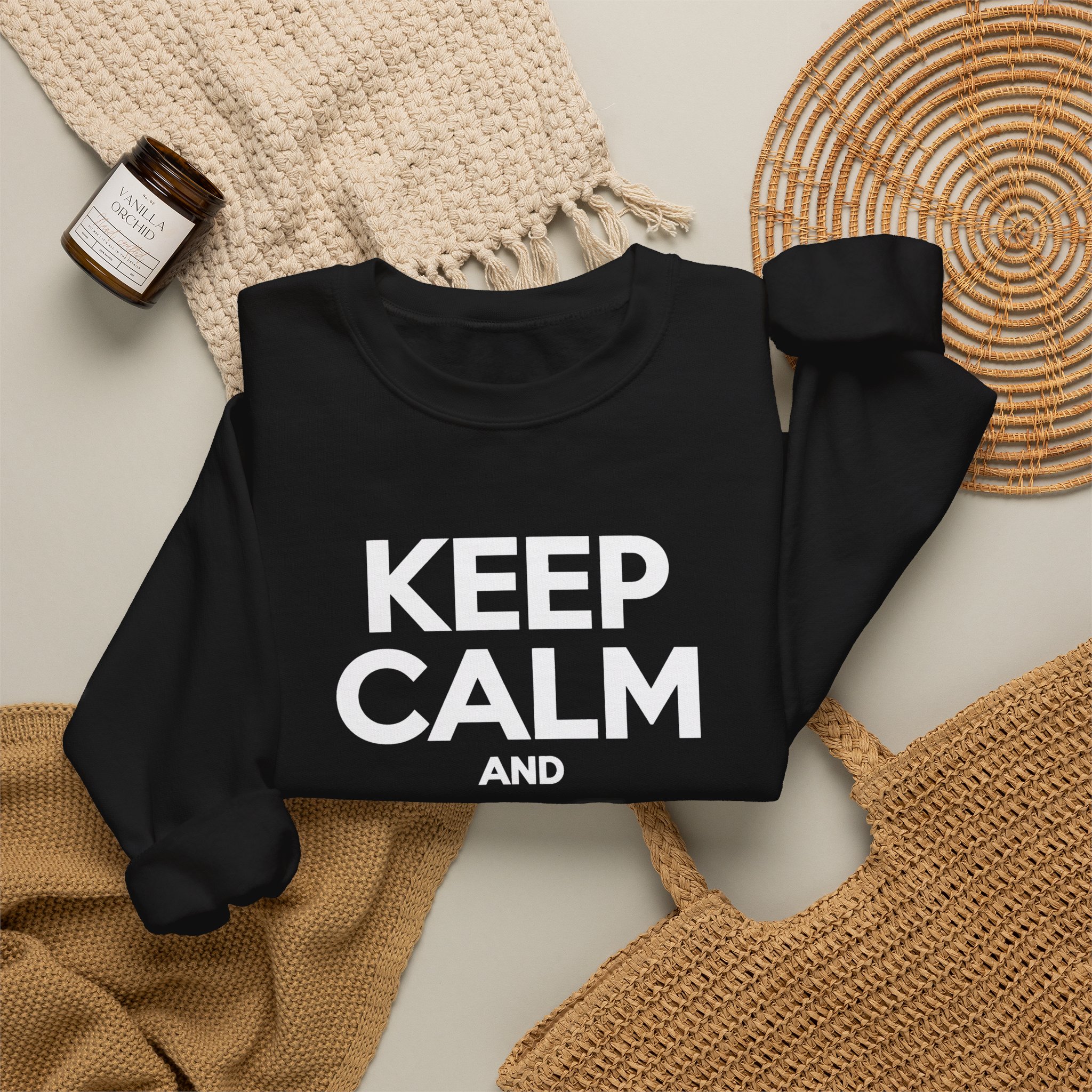 Keep Calm and Take a Break crewneck sweatshirt in Black, folded 2