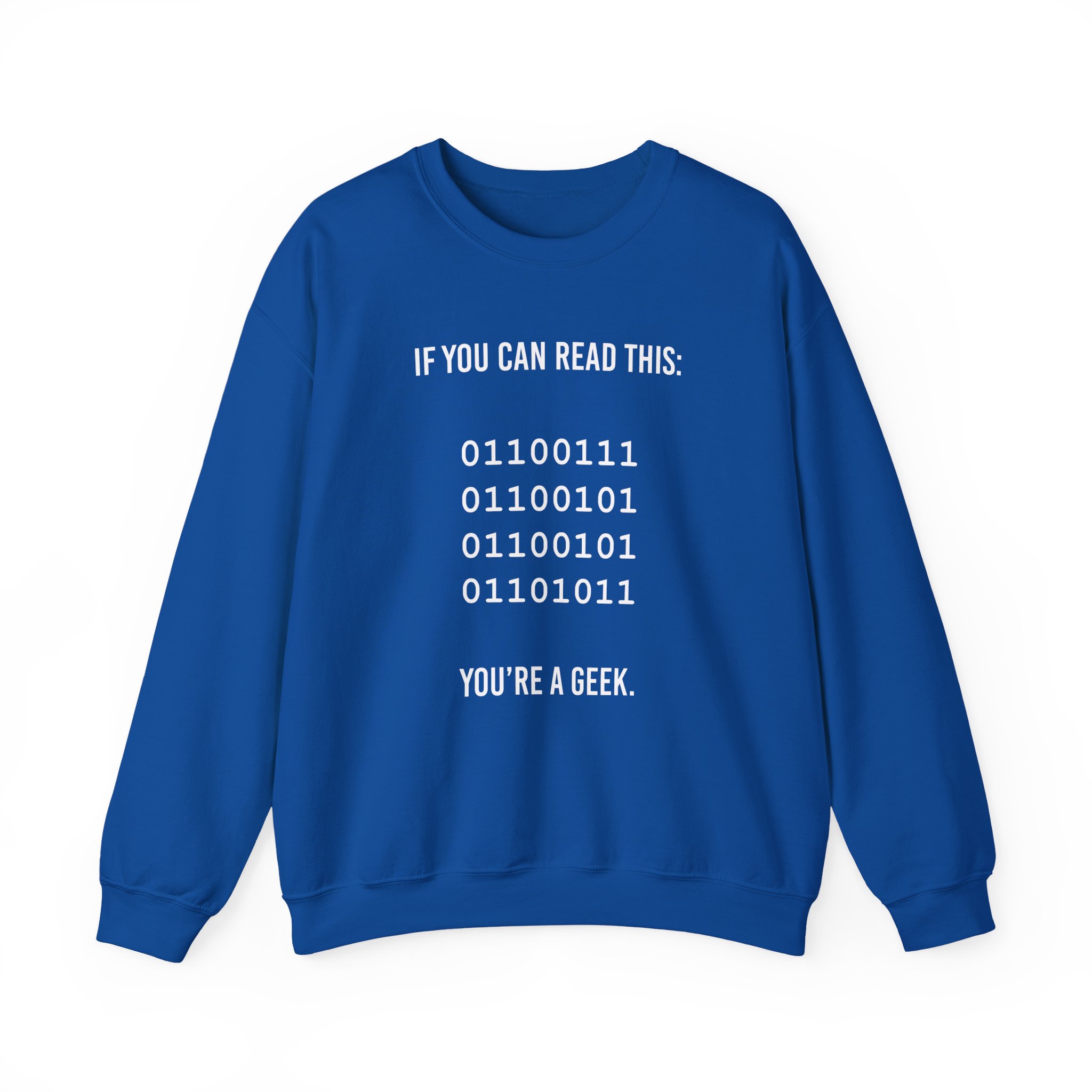 Geek Binary Code crewneck sweatshirt in Royal, front view