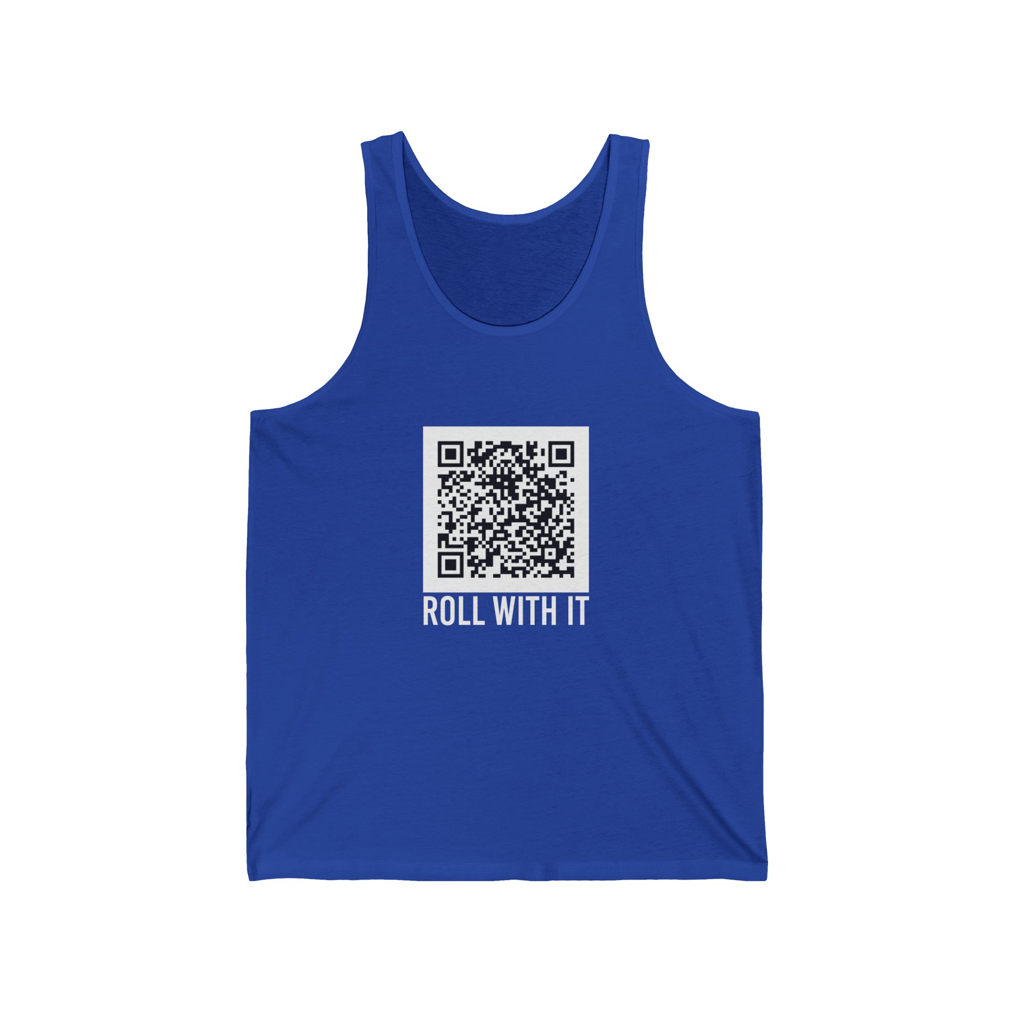 Roll With It QR Code unisex tank in True Royal, front view