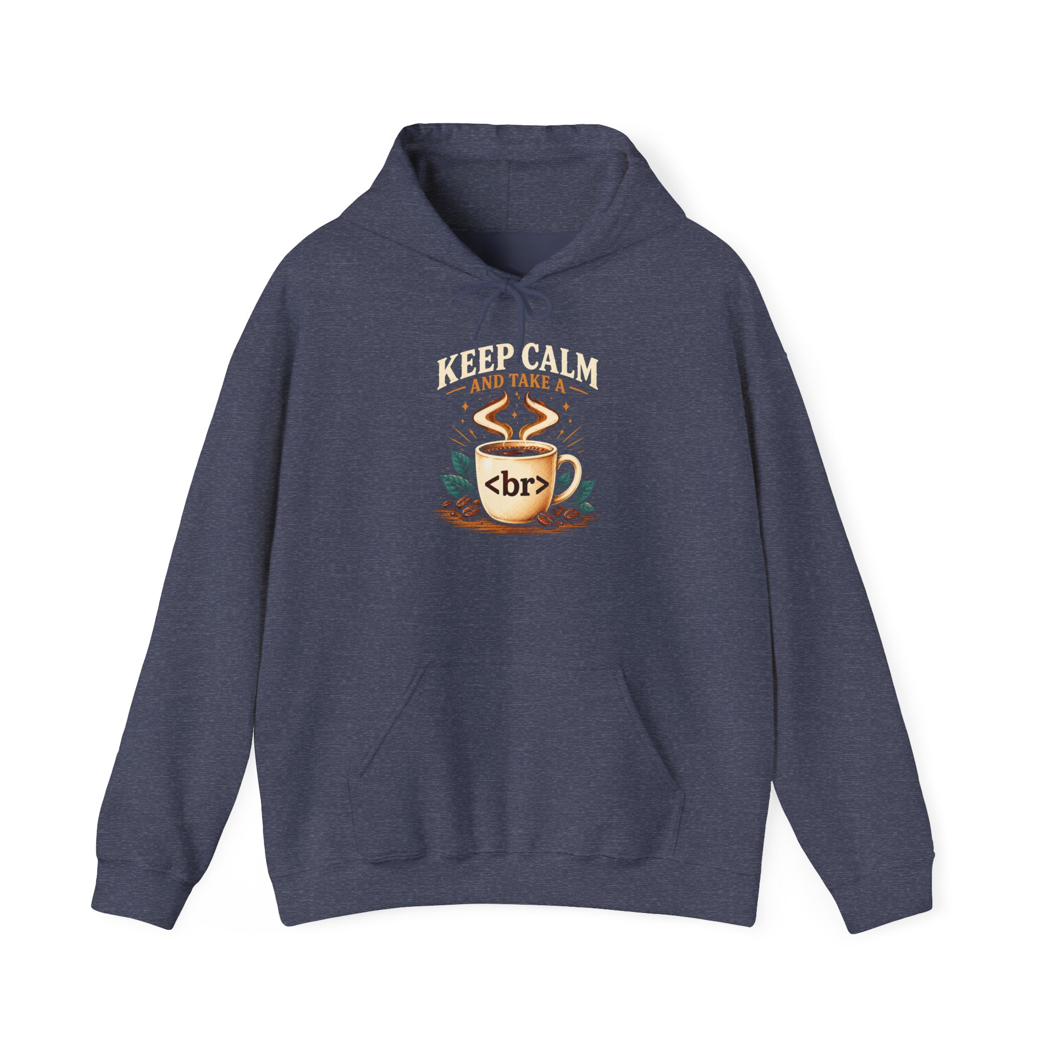 Keep Calm Coffee Break hoodie in Heather Sport Dark Navy, front view