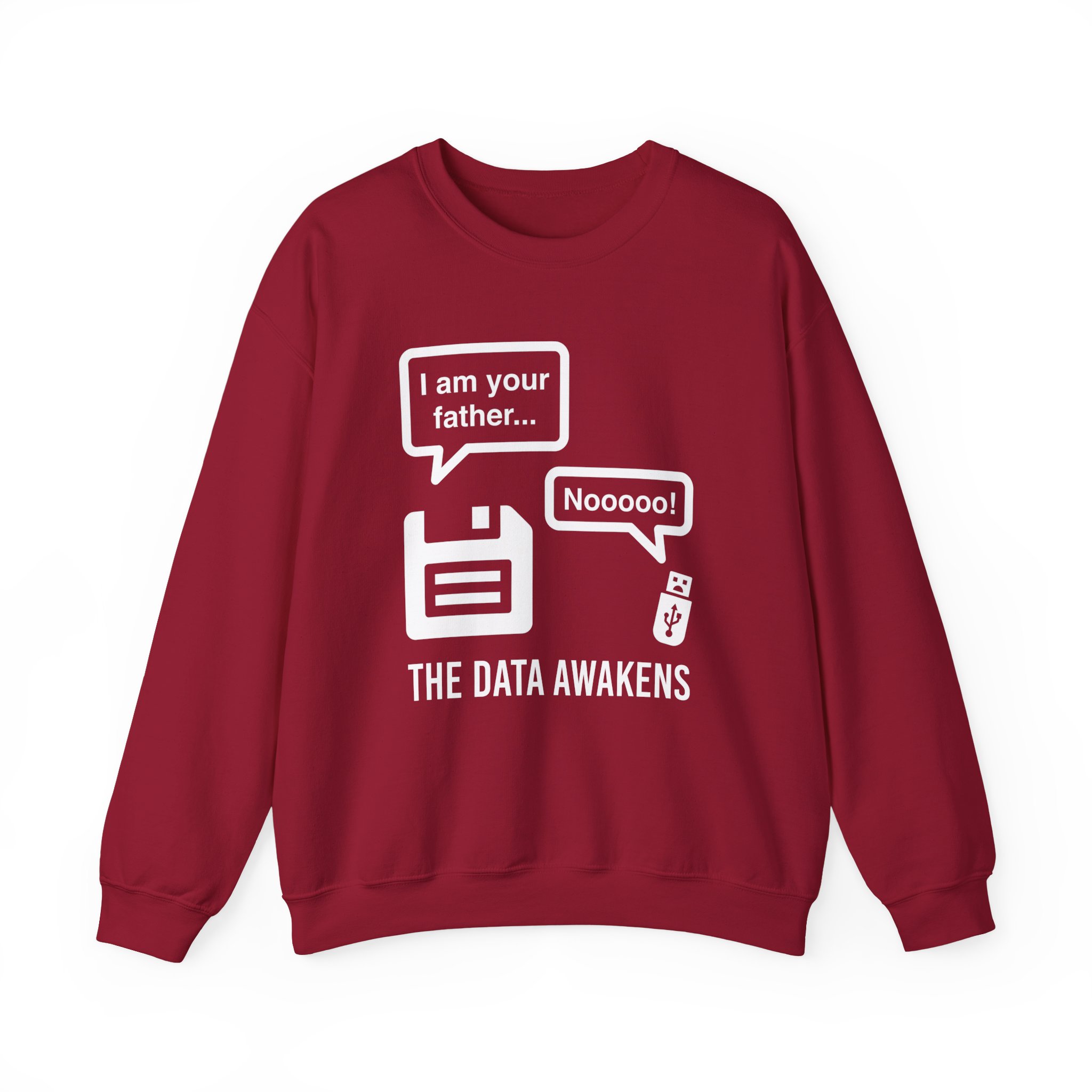 The Data Awakens crewneck sweatshirt in Cardinal Red, front view