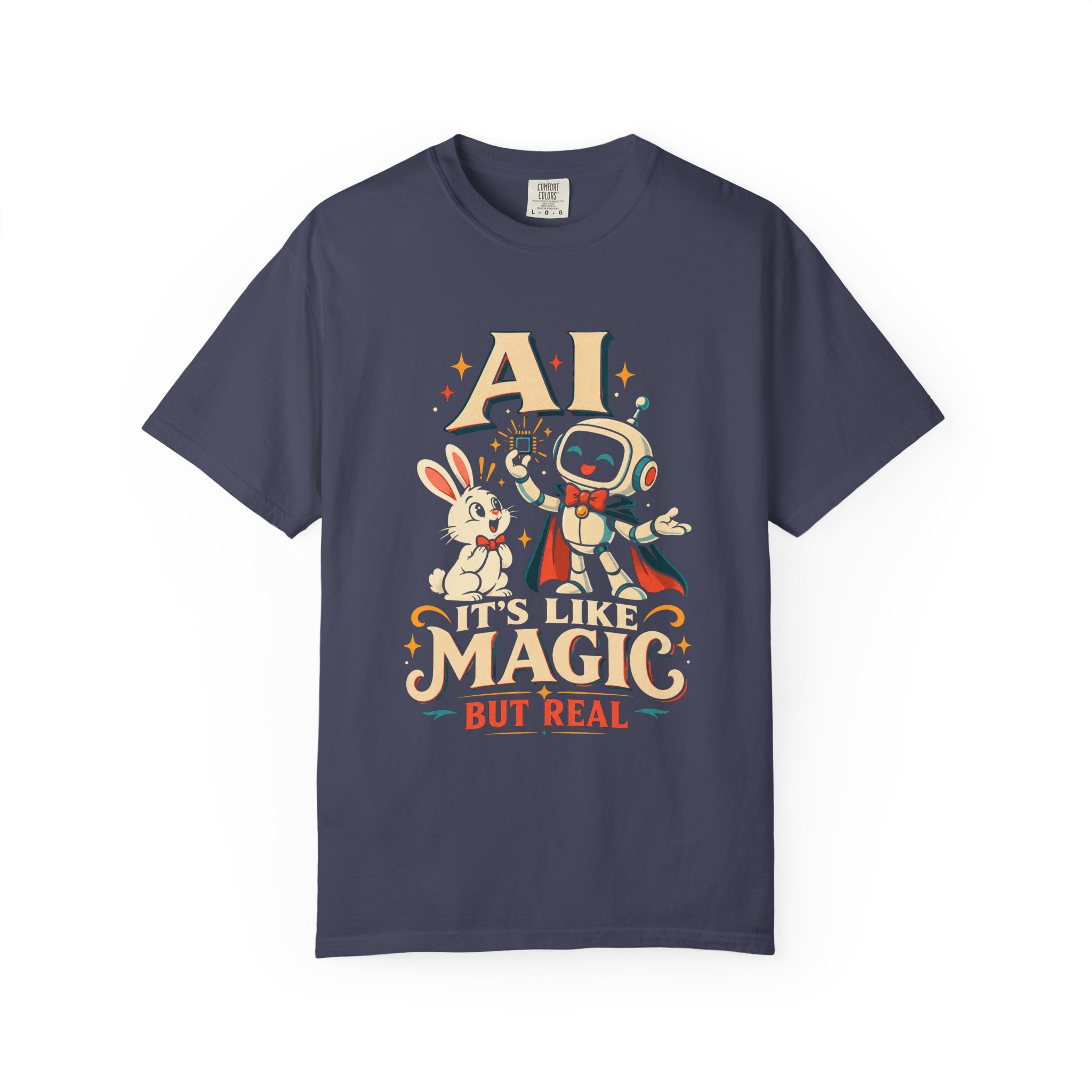 AI Magic Bunny T-shirt in Denim, front view