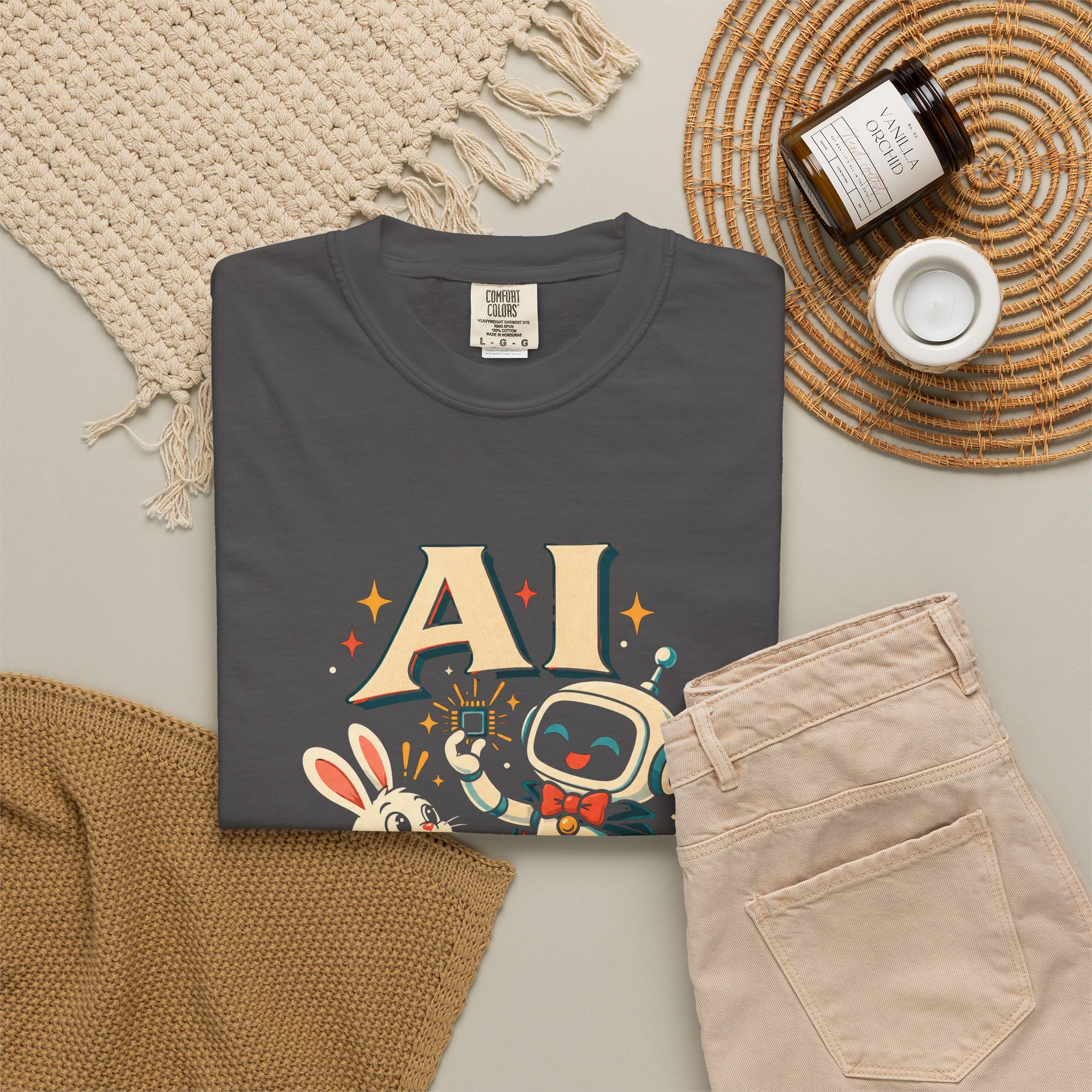 AI Magic Bunny T-shirt in Graphite, folded 2