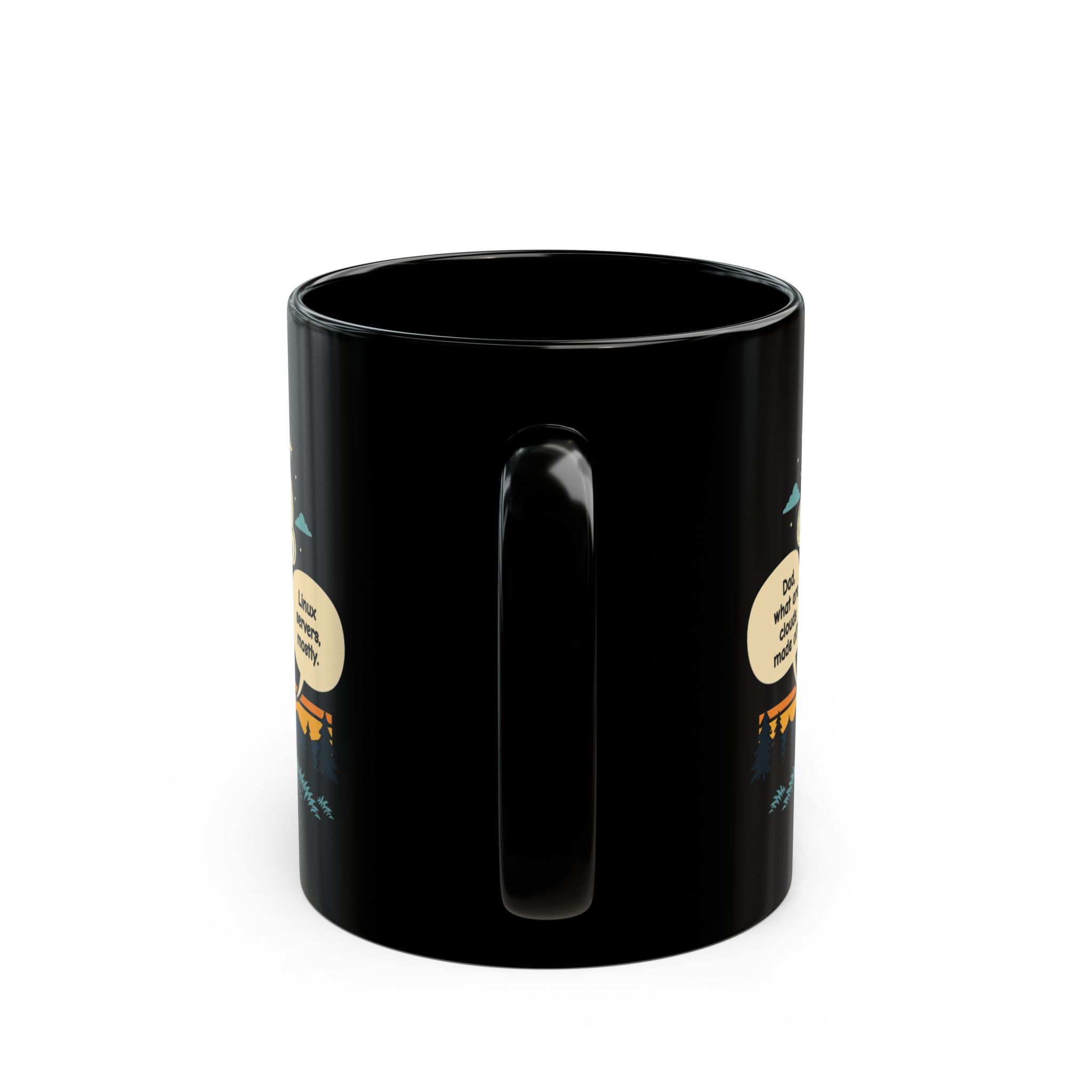 Linux Clouds black mug, 11 oz, back view