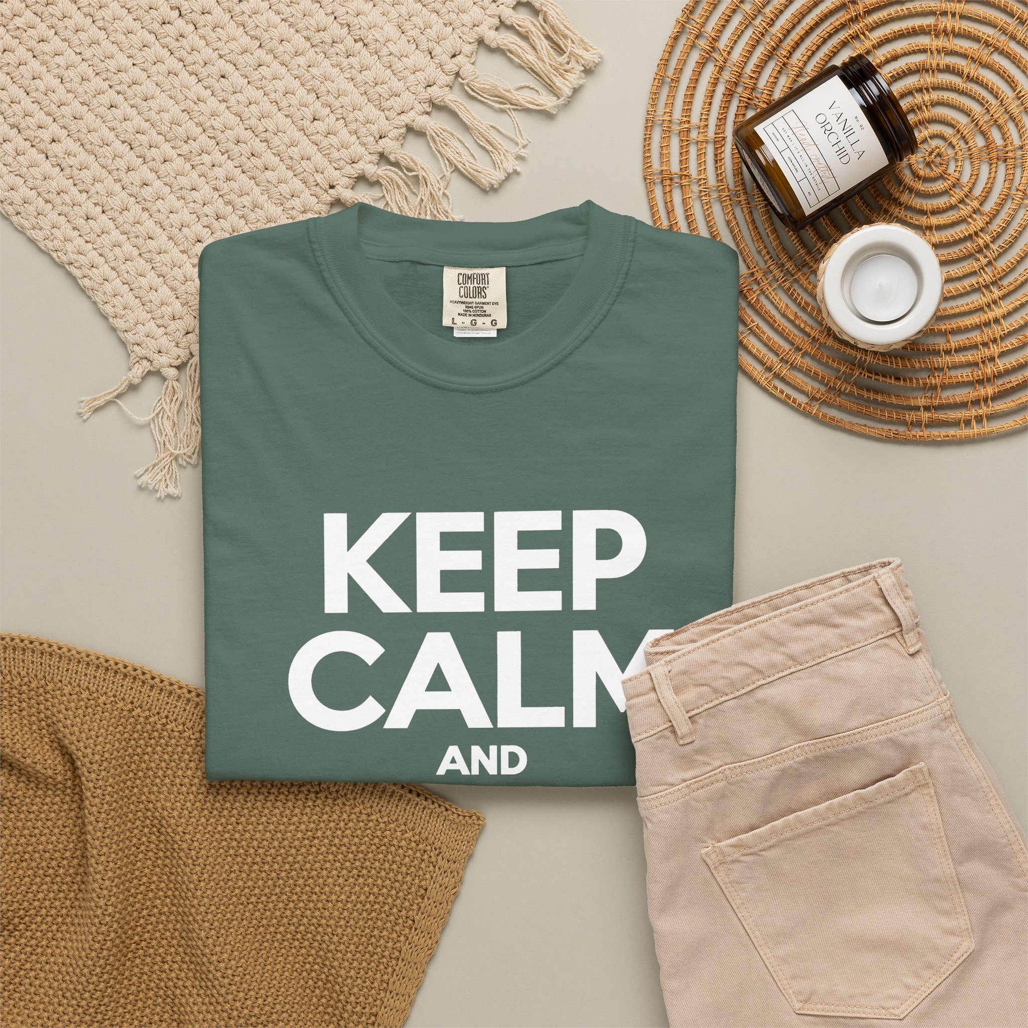 Keep Calm and Take a Break T-shirt in Blue Spruce, folded 2
