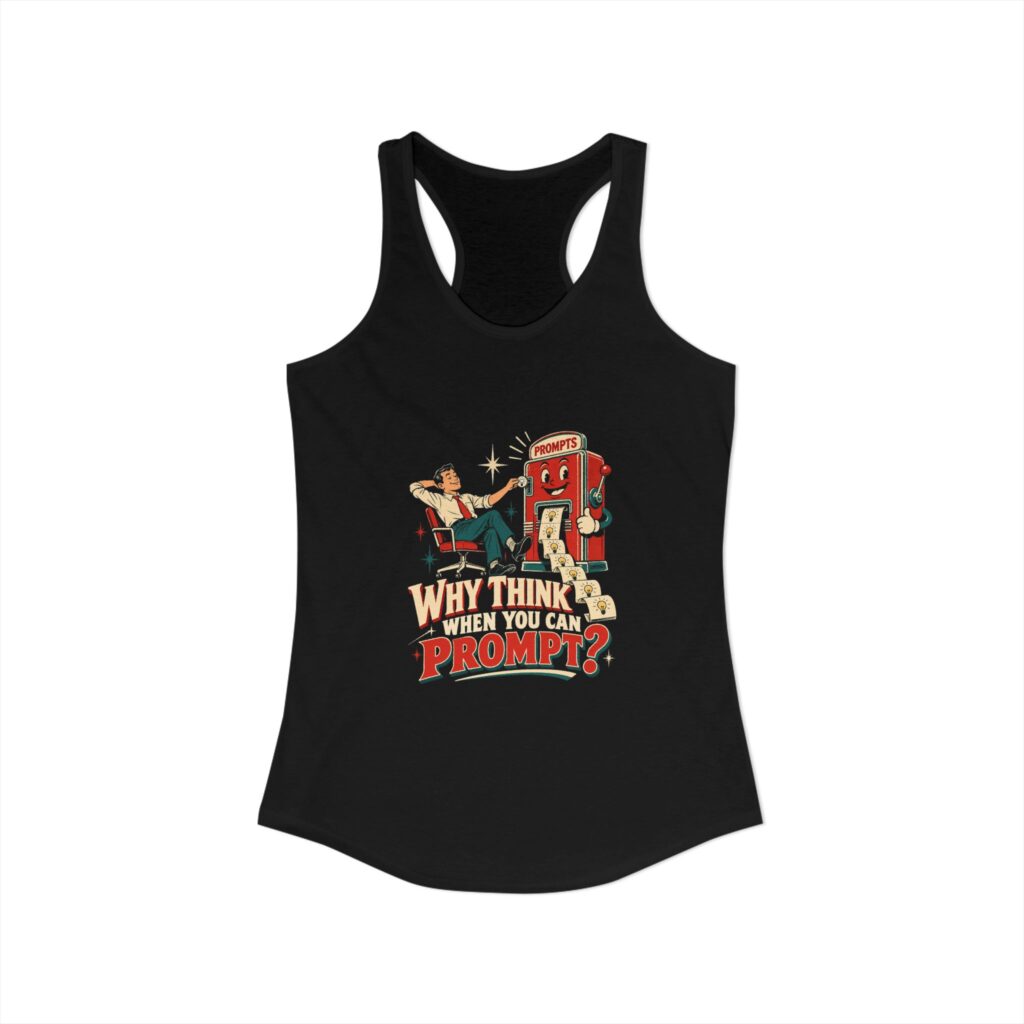 Prompt Machine women's racerback tank in Solid Black, front view